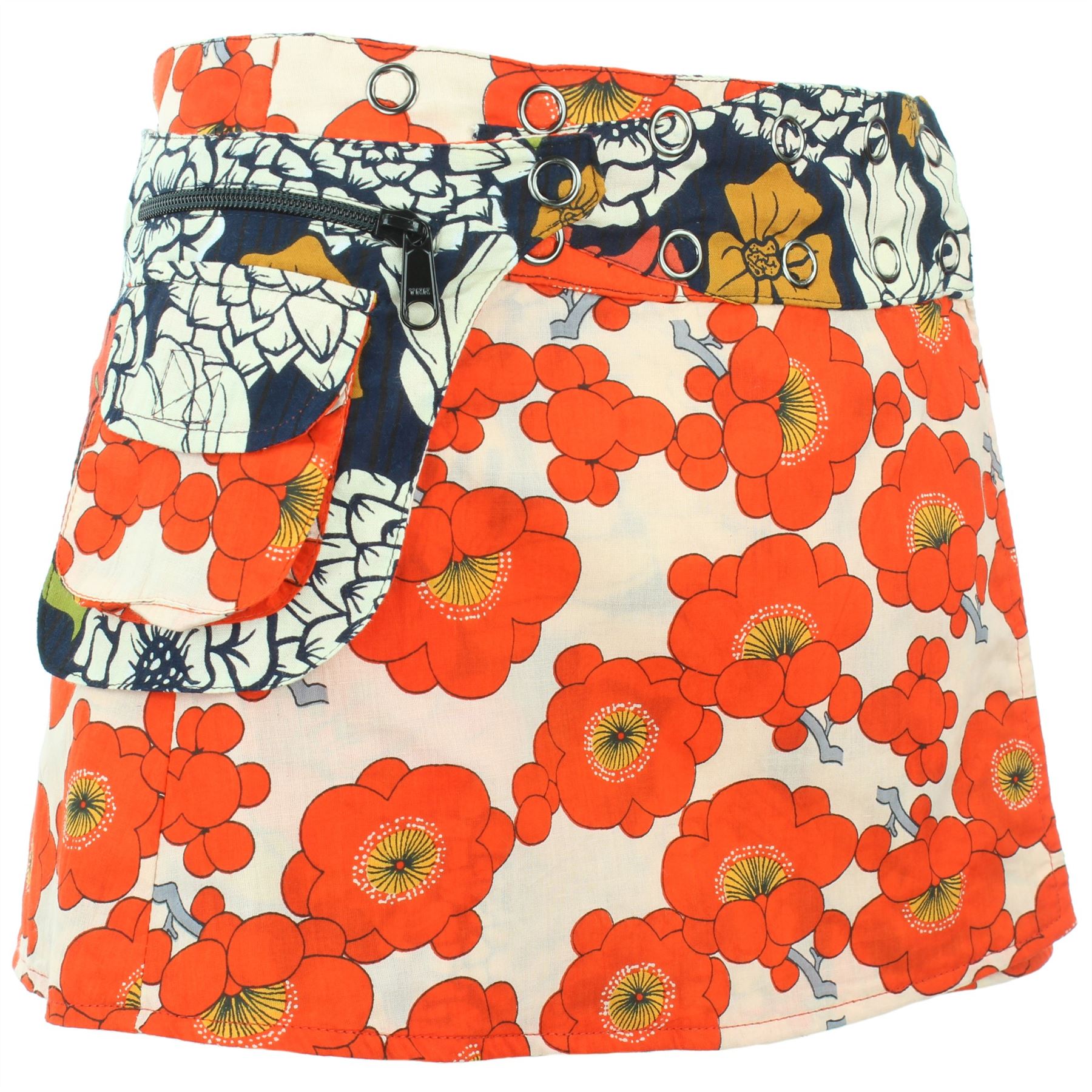 Hippie Bohemian Short Popper Childrens Skirt Boho Pocket Wrap Reversible Stud - Picture 25 of 56
