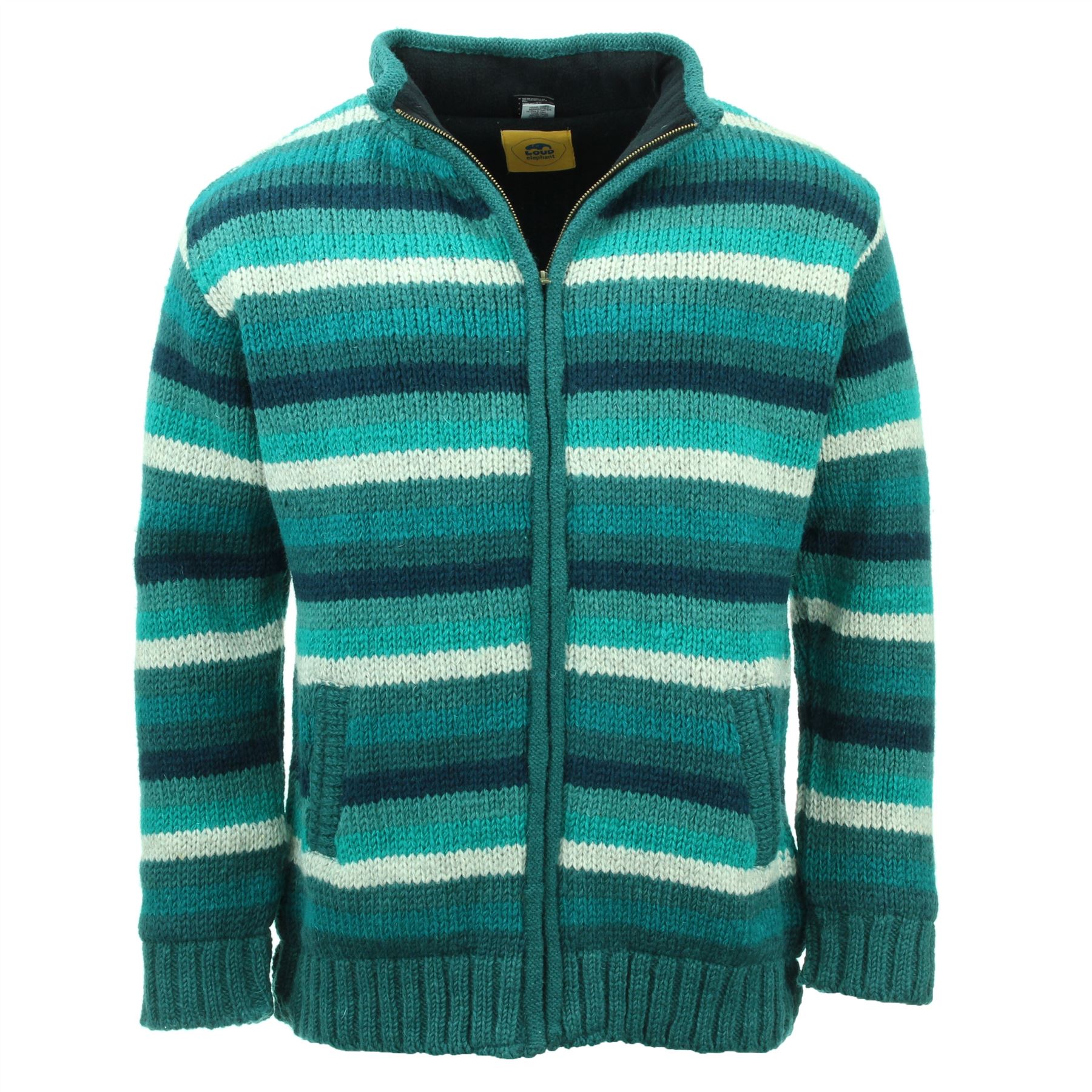 Hand Knitted Wool Jacket Cardigan LoudElephant Nepal Warm Lined Unisex - Picture 34 of 102