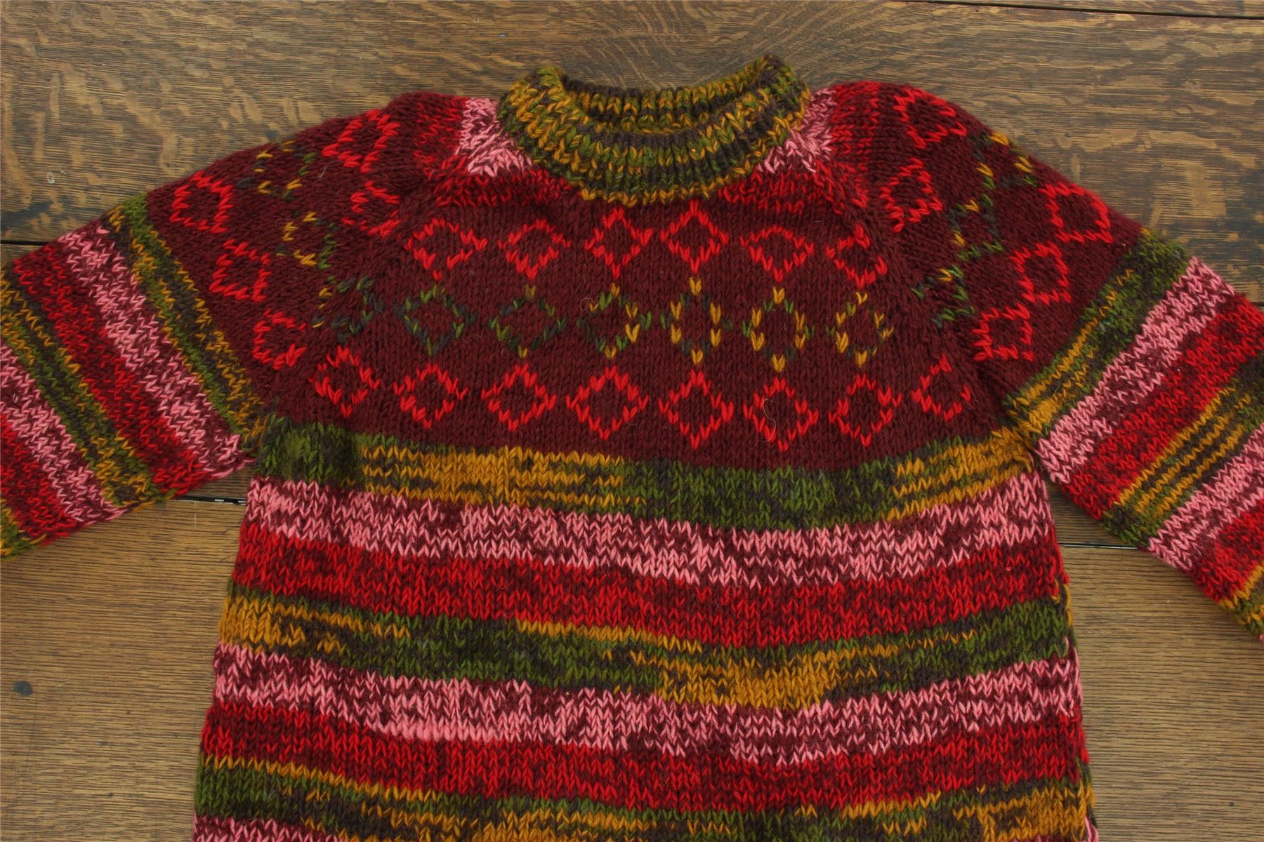 Wool Knit Jumper Sweater Pullover Fairisle Nordic Abstract Warm Nepal Loose - Picture 46 of 81