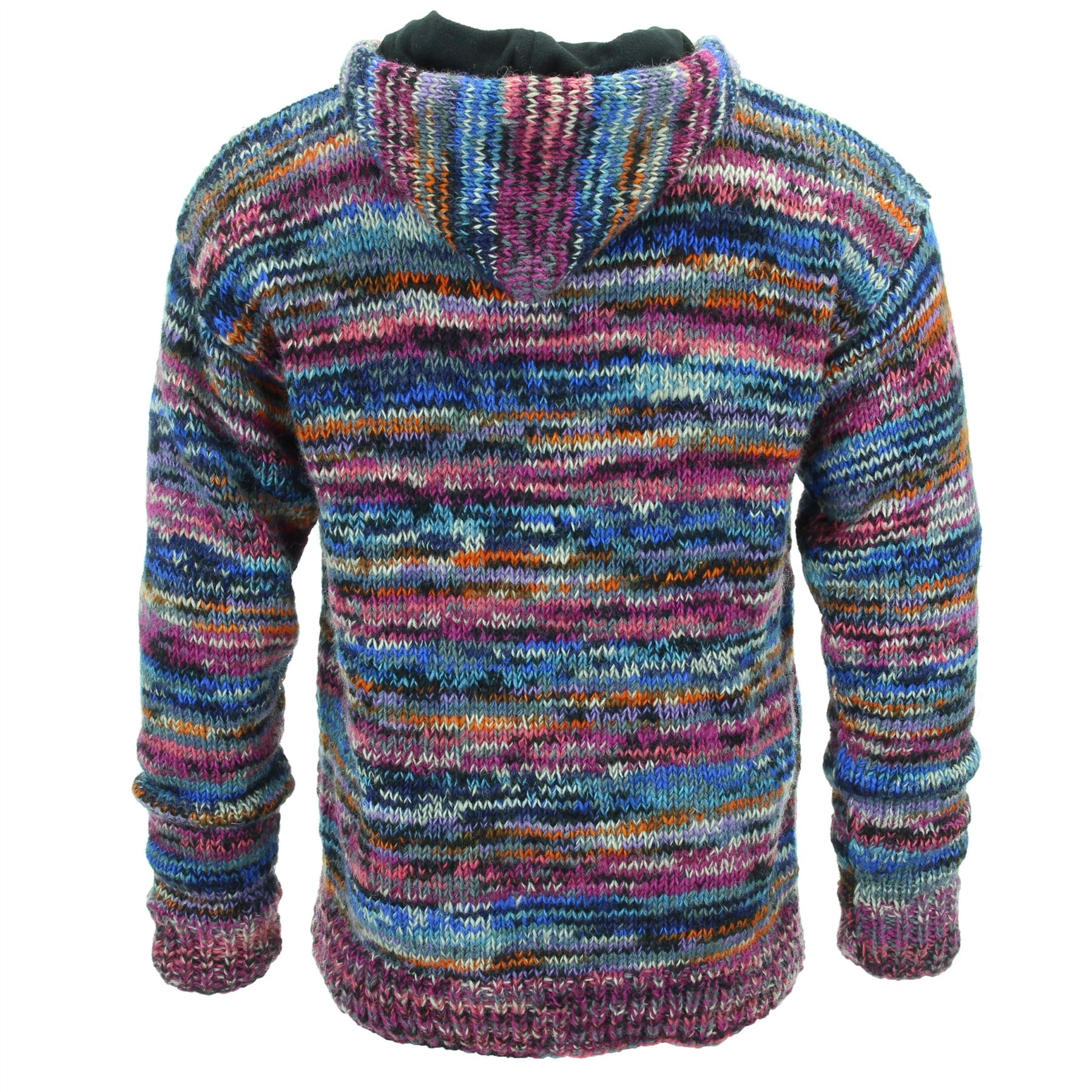 Hand Knitted Wool Hooded Jacket Cardigan Hoody Hoodie Nepal Warm Lined Ethnic - Picture 50 of 71