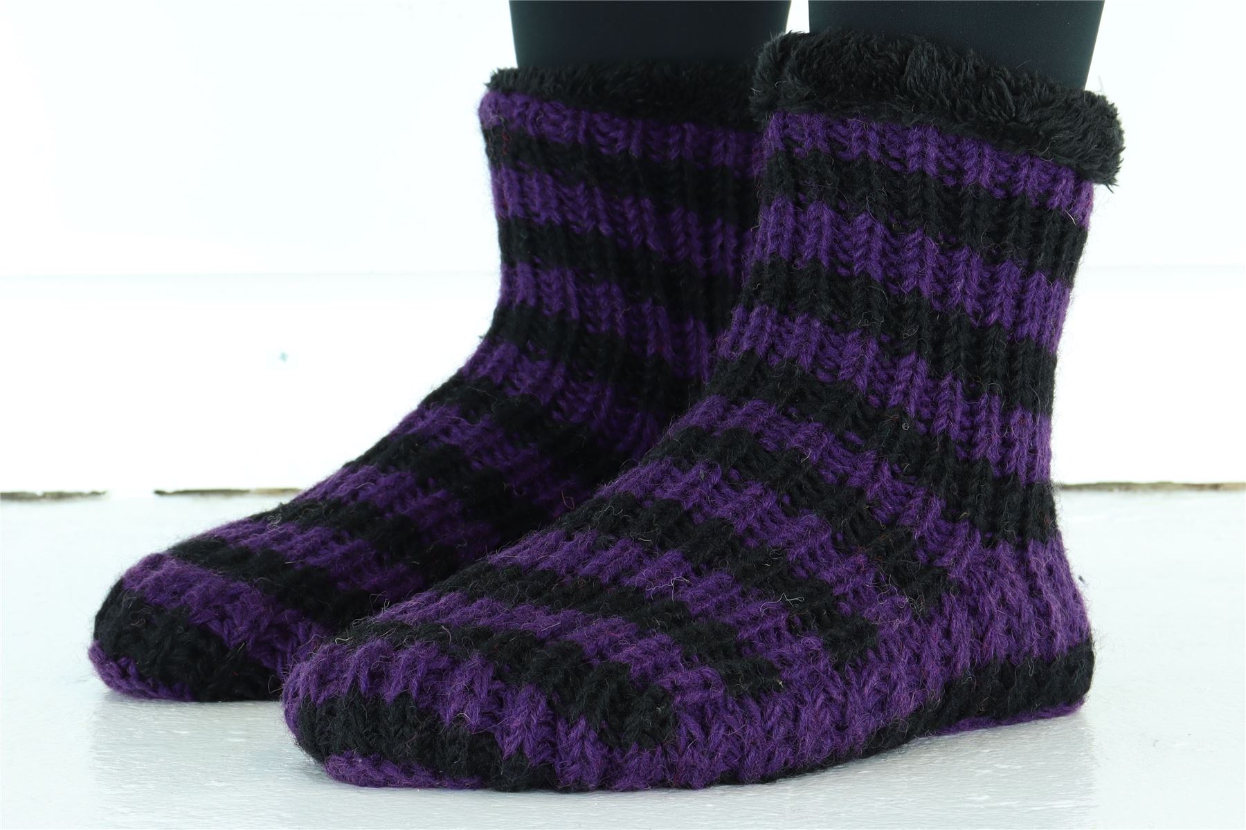 Handgestrickte Wolle Hausschuhe Socken Sherpa Futter Handarbeit warm UK 3-8 EU 36-42 - Bild 49 von 65