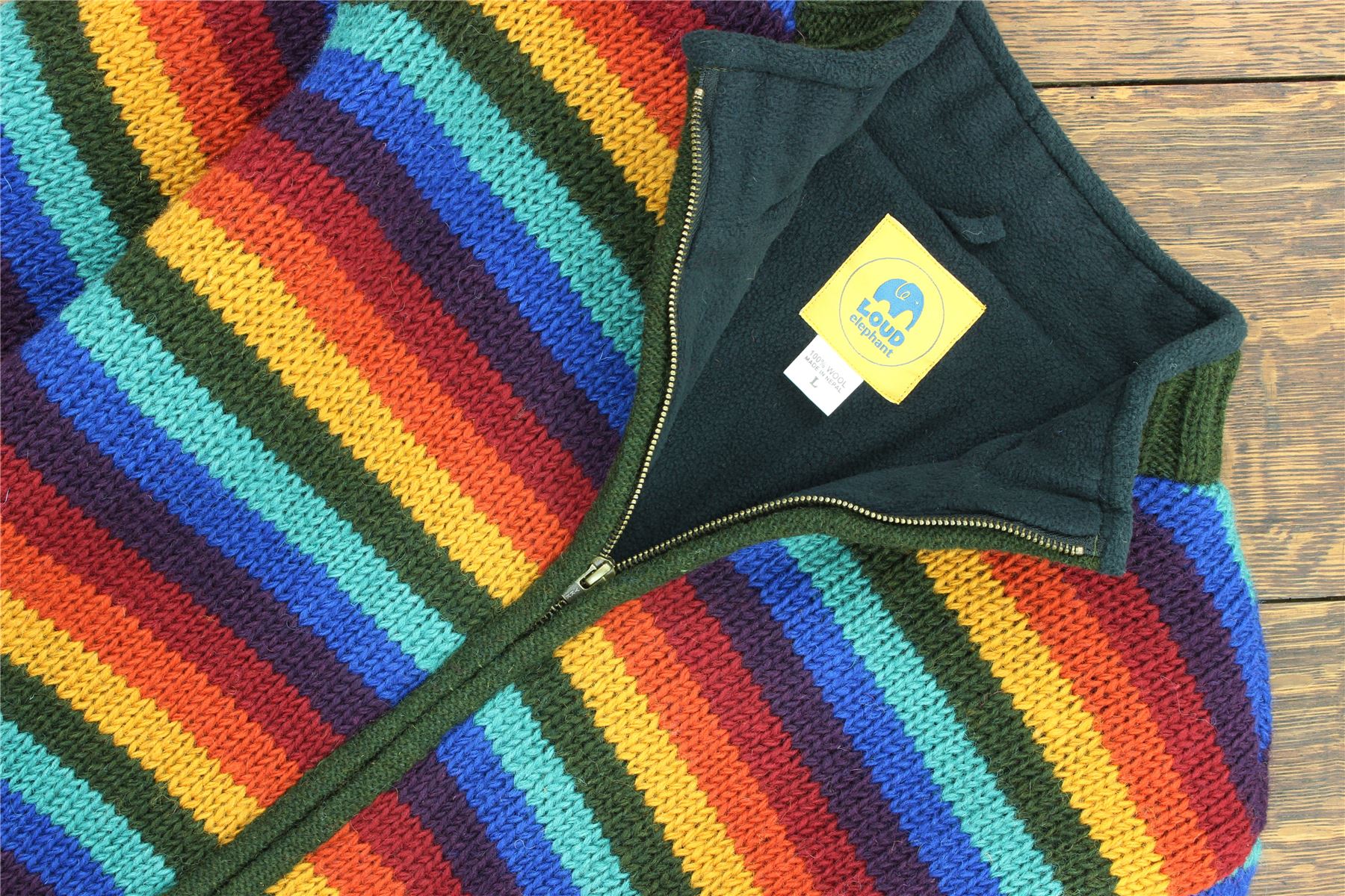 Hand Knitted Wool Jacket Cardigan LoudElephant Nepal Warm Lined Unisex - Picture 88 of 102