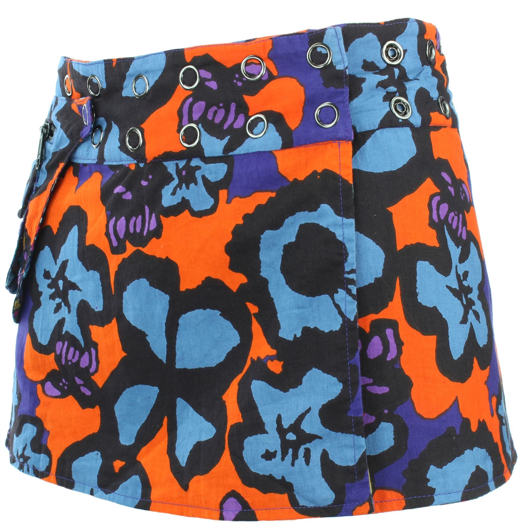 Hippie Bohemian Short Popper Childrens Skirt Boho Pocket Wrap Reversible Stud - Picture 21 of 56