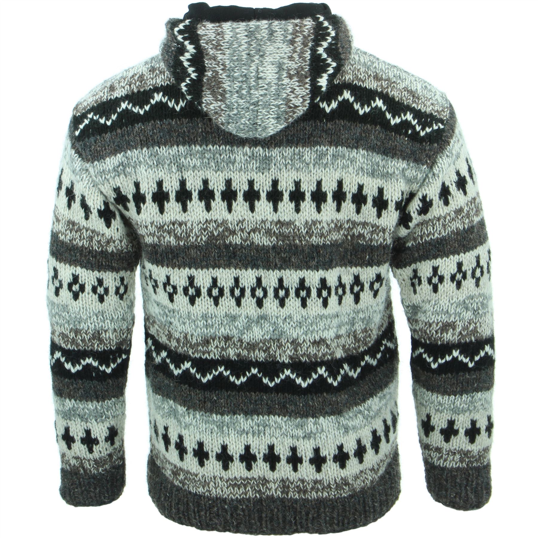 Hand Knitted Wool Hooded Jacket Cardigan Hoody Hoodie Nepal Warm Lined Ethnic - Picture 24 of 71
