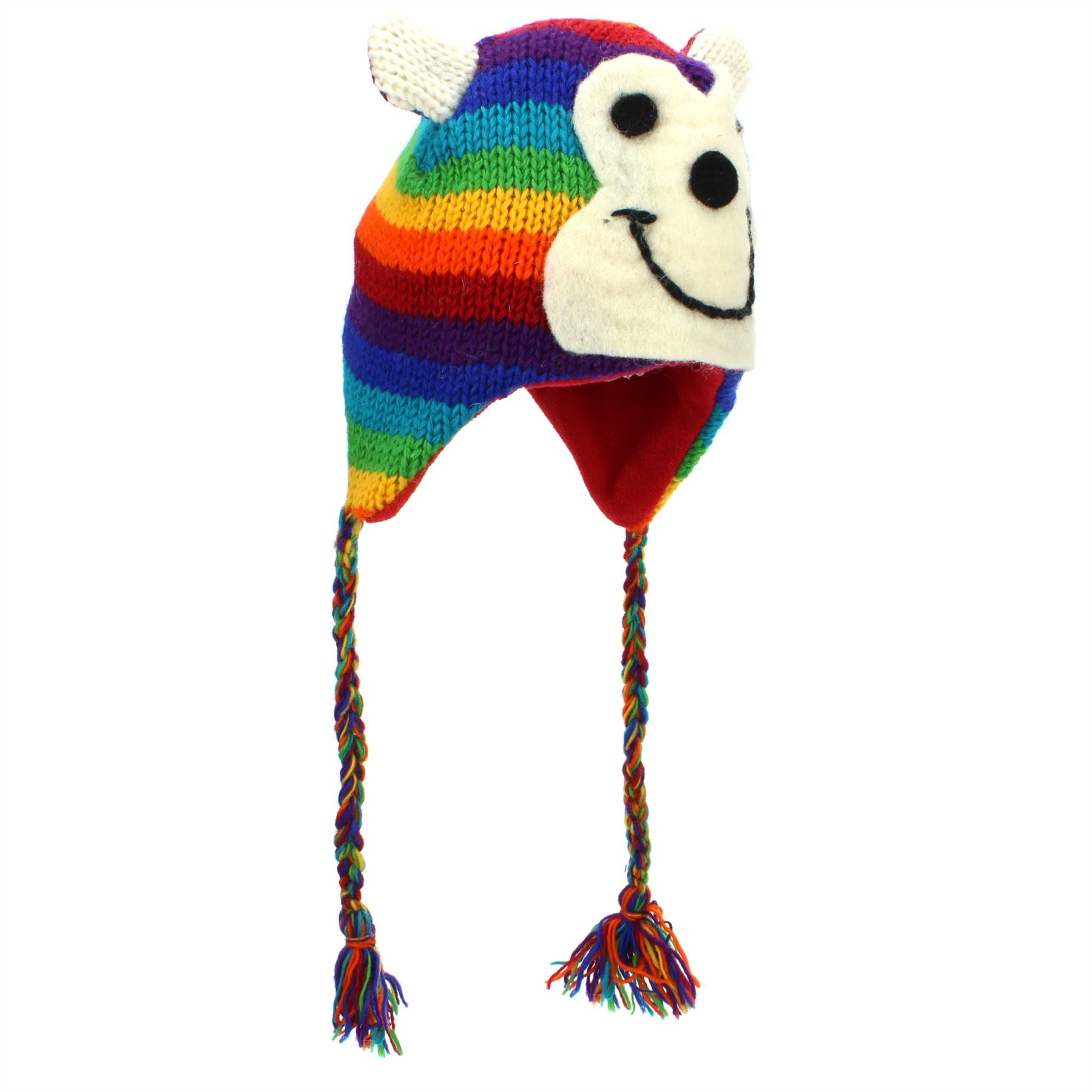 Wool Animal Hat Fleece Lined Unisex Knitted Warm Winter Monkey Tiger Fox - Picture 12 of 24