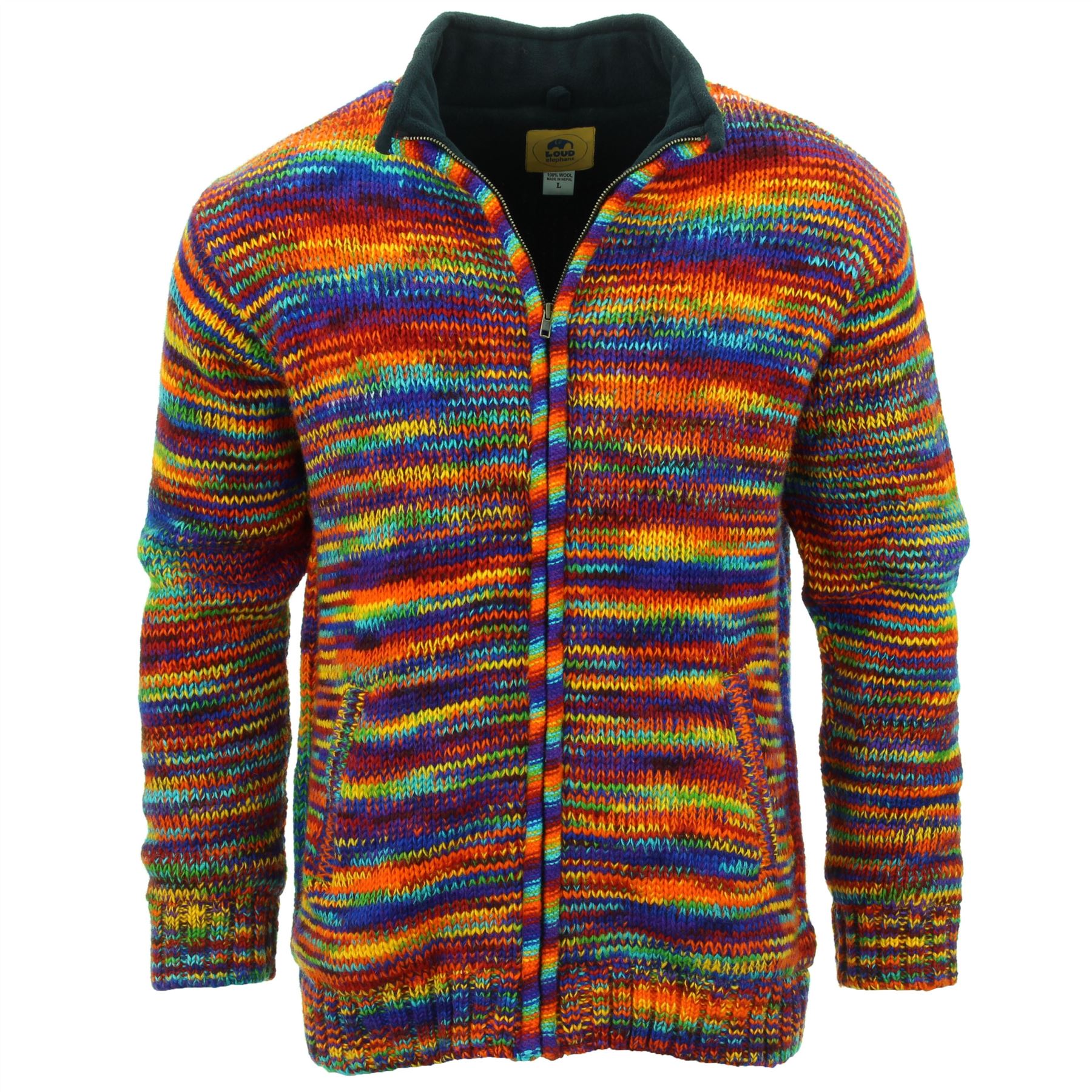 Hand Knitted Wool Jacket Cardigan LoudElephant Nepal Warm Lined Unisex - Picture 15 of 102