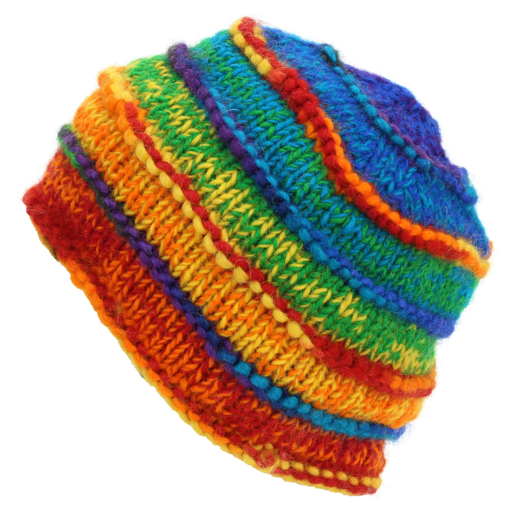 Wool Knit Beanie Hat Handmade Men Ladies Warm Winter Space Dye Ribbed - Picture 52 of 65