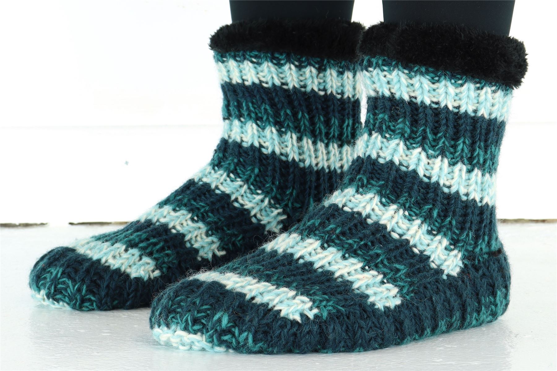 Handgestrickte Wolle Hausschuhe Socken Sherpa Futter Handarbeit warm UK 3-8 EU 36-42 - Bild 20 von 65