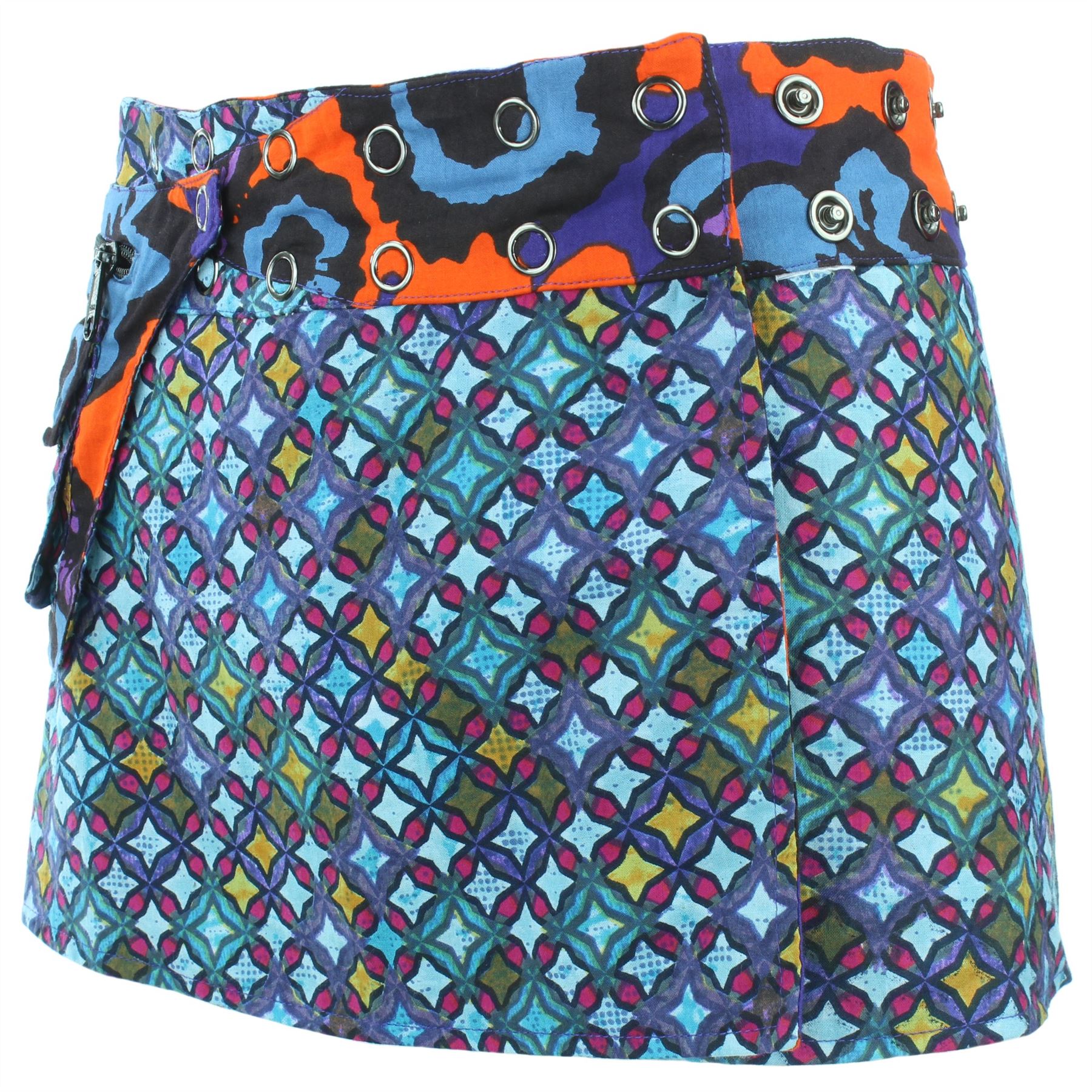 Hippie Bohemian Short Popper Childrens Skirt Boho Pocket Wrap Reversible Stud - Picture 15 of 56