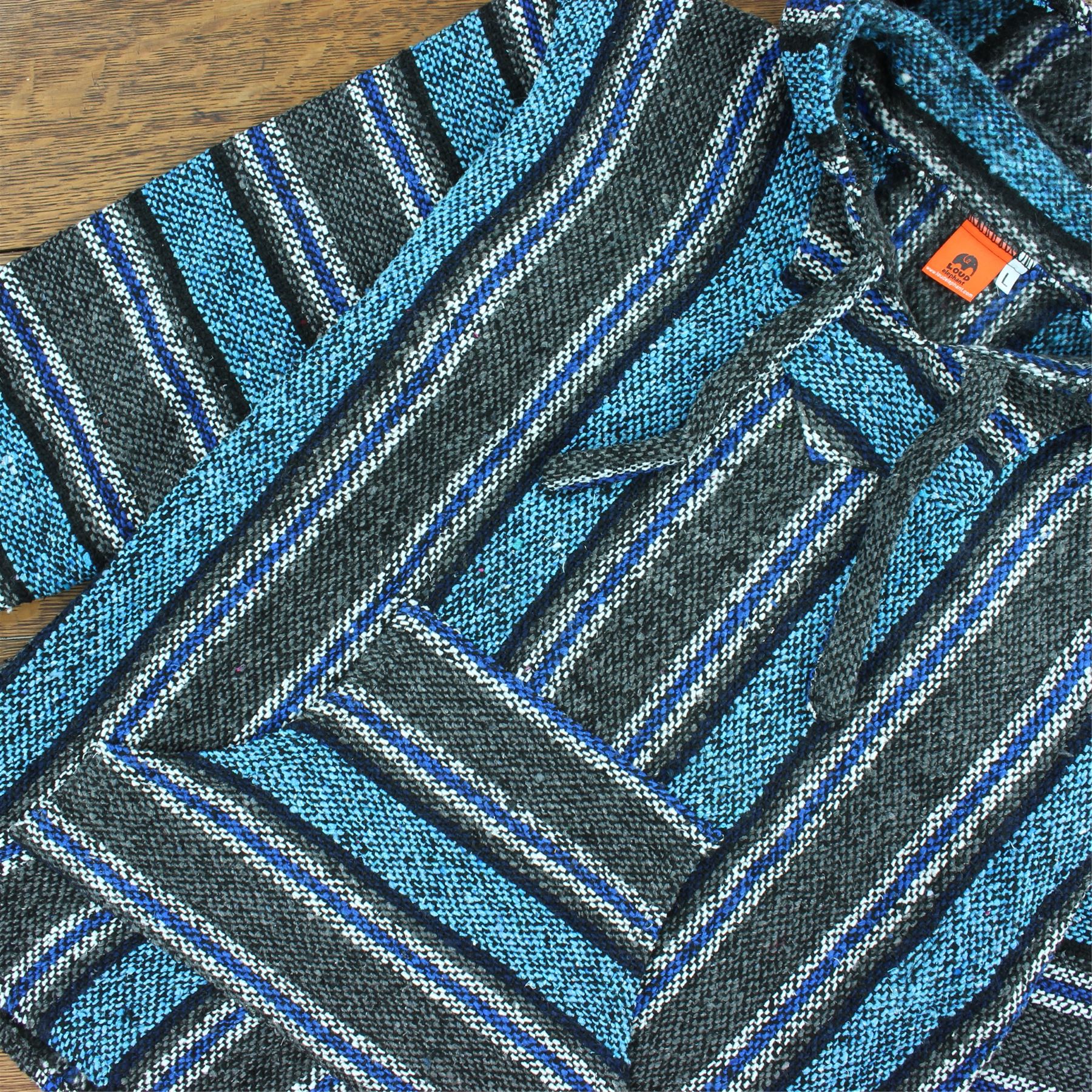 Recycled Mexican Baja Jerga Hoody Sweatshirt Jacket Hooded Warm Hippy Plus Size - Picture 54 of 189