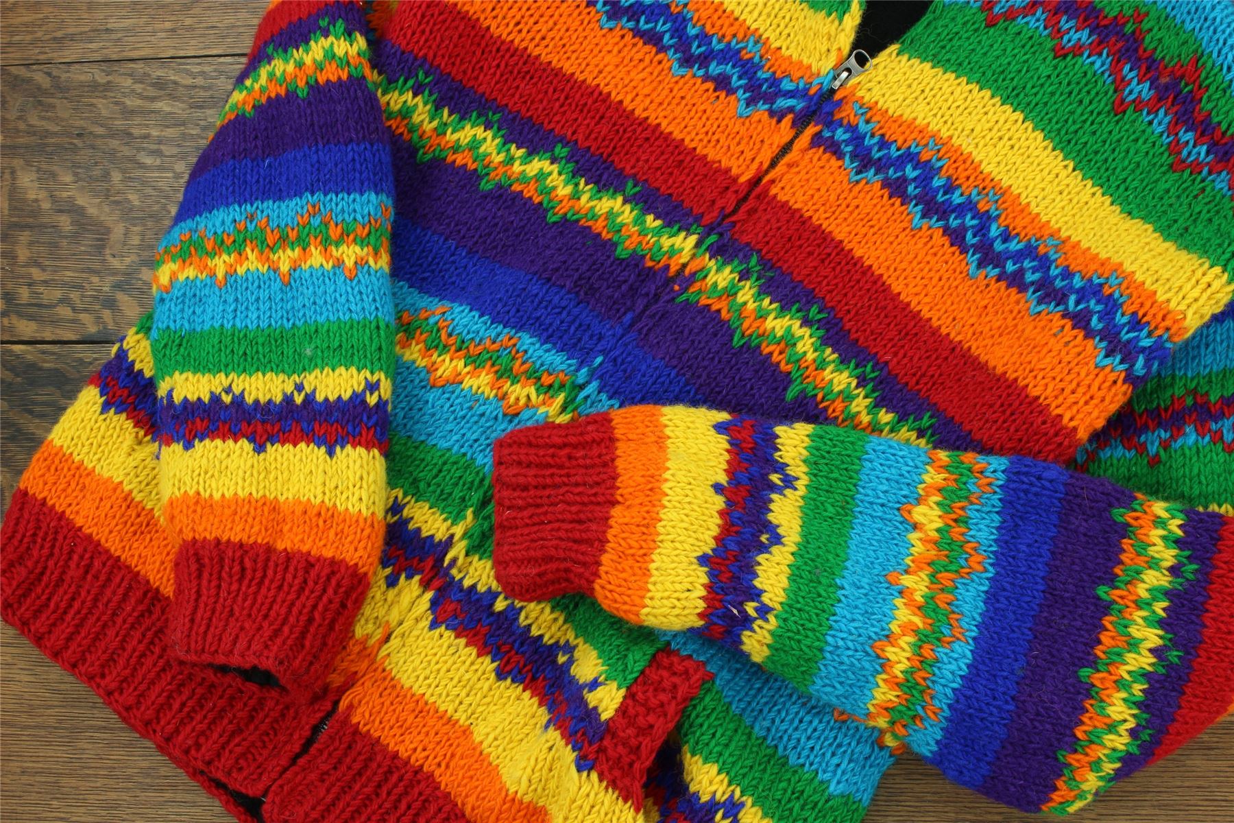 Hand Knitted Wool Hooded Jacket Cardigan Hoody Hoodie Nepal Warm Lined Ethnic - Picture 71 of 71