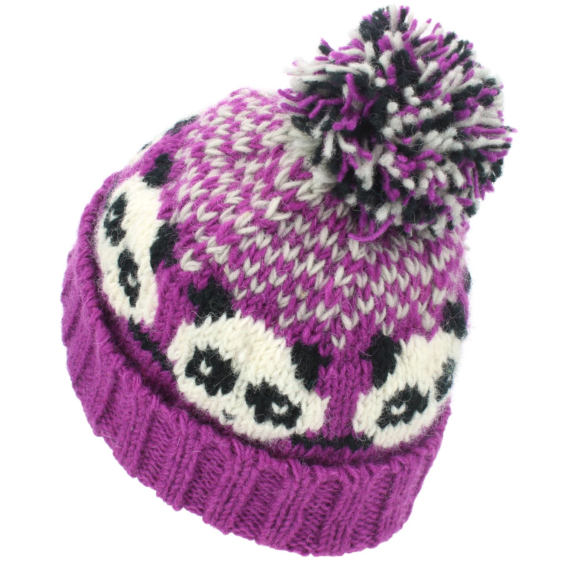Wool Beanie Hat Bobble Knit Knitted PANDA Lined Men Ladies Warm Winter - Picture 18 of 28