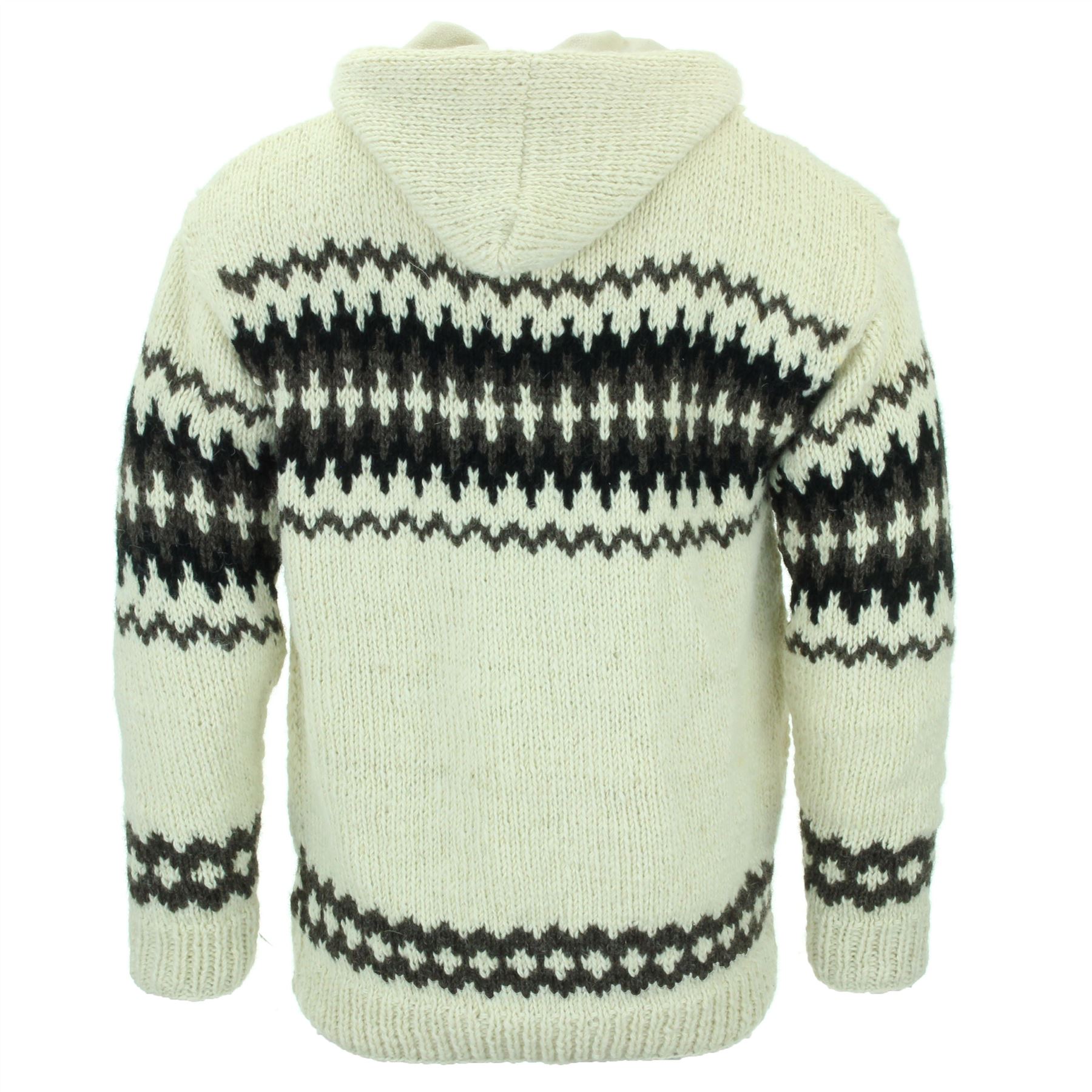 Hand Knitted Wool Hooded Jacket Cardigan Hoody Hoodie Nepal Warm Lined Ethnic - Picture 45 of 71