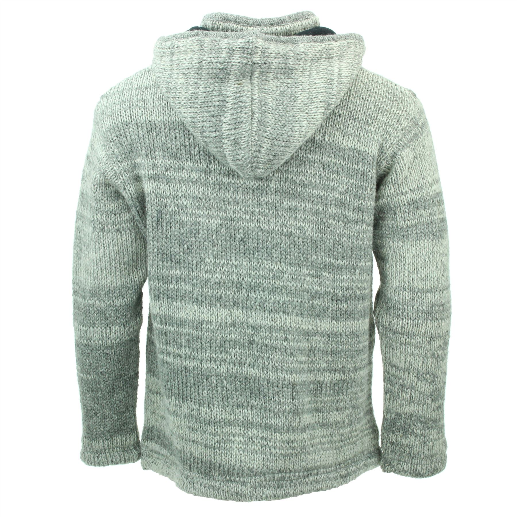 Hand Knitted Wool Hooded Jacket Cardigan Hoodie Nepal Warm Lined Boho Zip - Picture 42 of 100