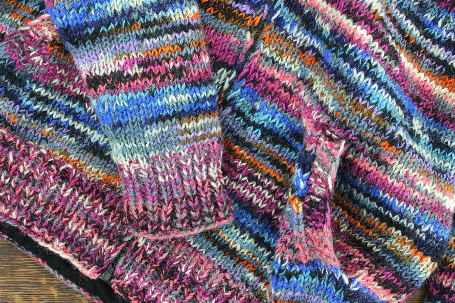Hand Knitted Wool Hooded Jacket Cardigan Hoody Hoodie Nepal Warm Lined Ethnic - Picture 52 of 71