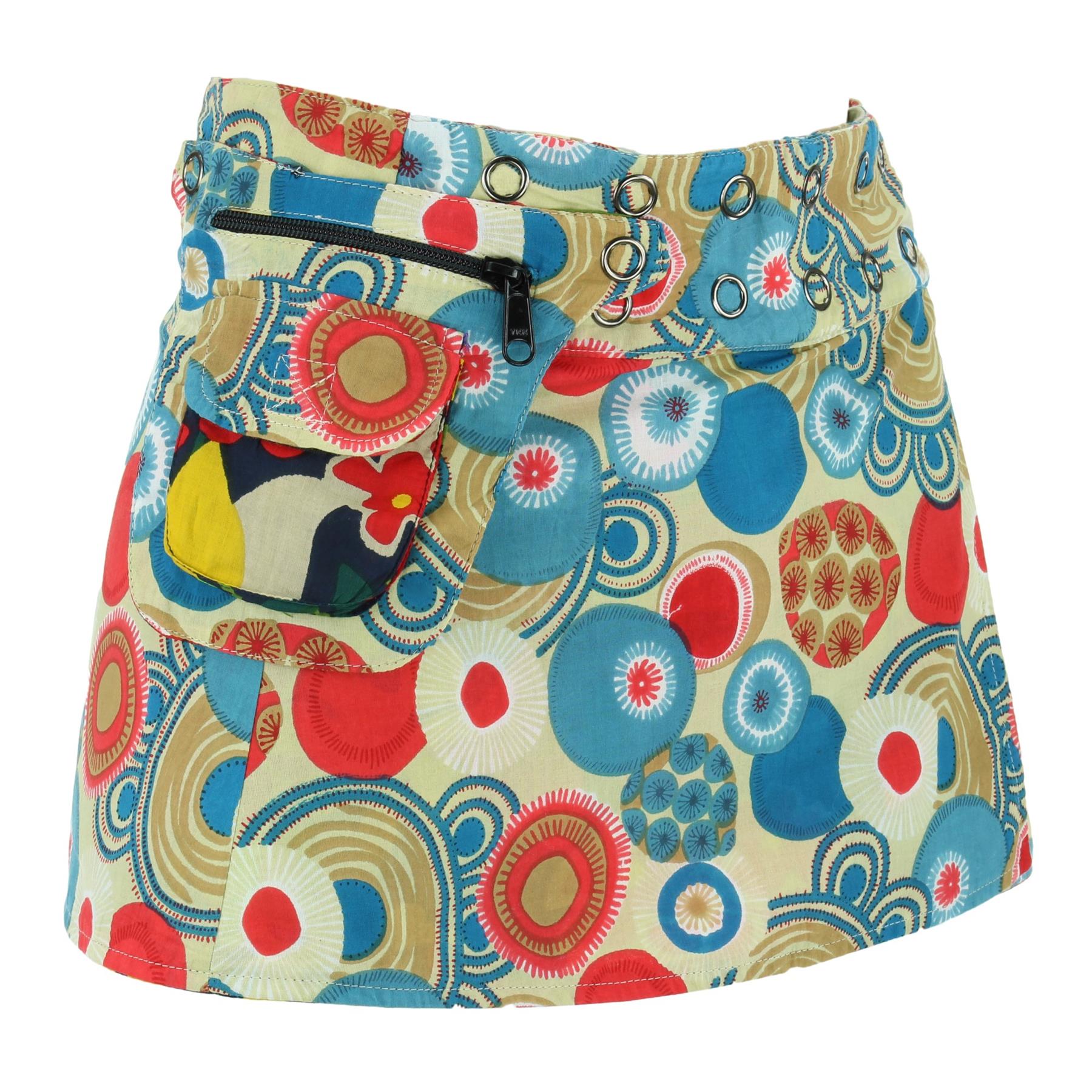 Hippie Bohemian Short Popper Childrens Skirt Boho Pocket Wrap Reversible Stud - Picture 9 of 56