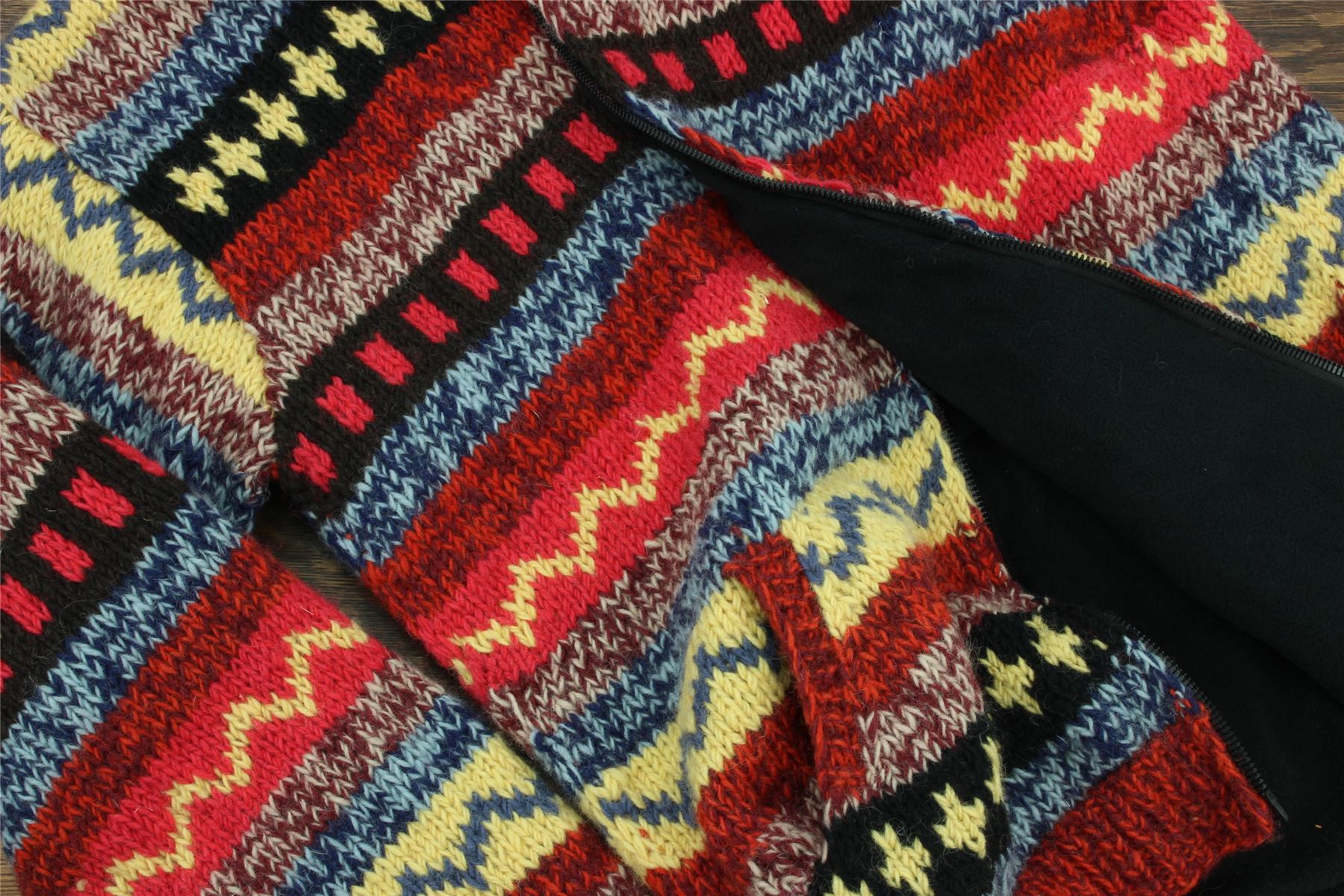 Hand Knitted Wool Hooded Jacket Cardigan Hoody Hoodie Nepal Warm Lined Ethnic - Picture 36 of 71