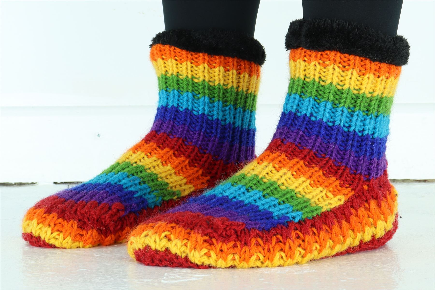 Handgestrickte Wolle Hausschuhe Socken Sherpa Futter Handarbeit warm UK 3-8 EU 36-42 - Bild 29 von 65