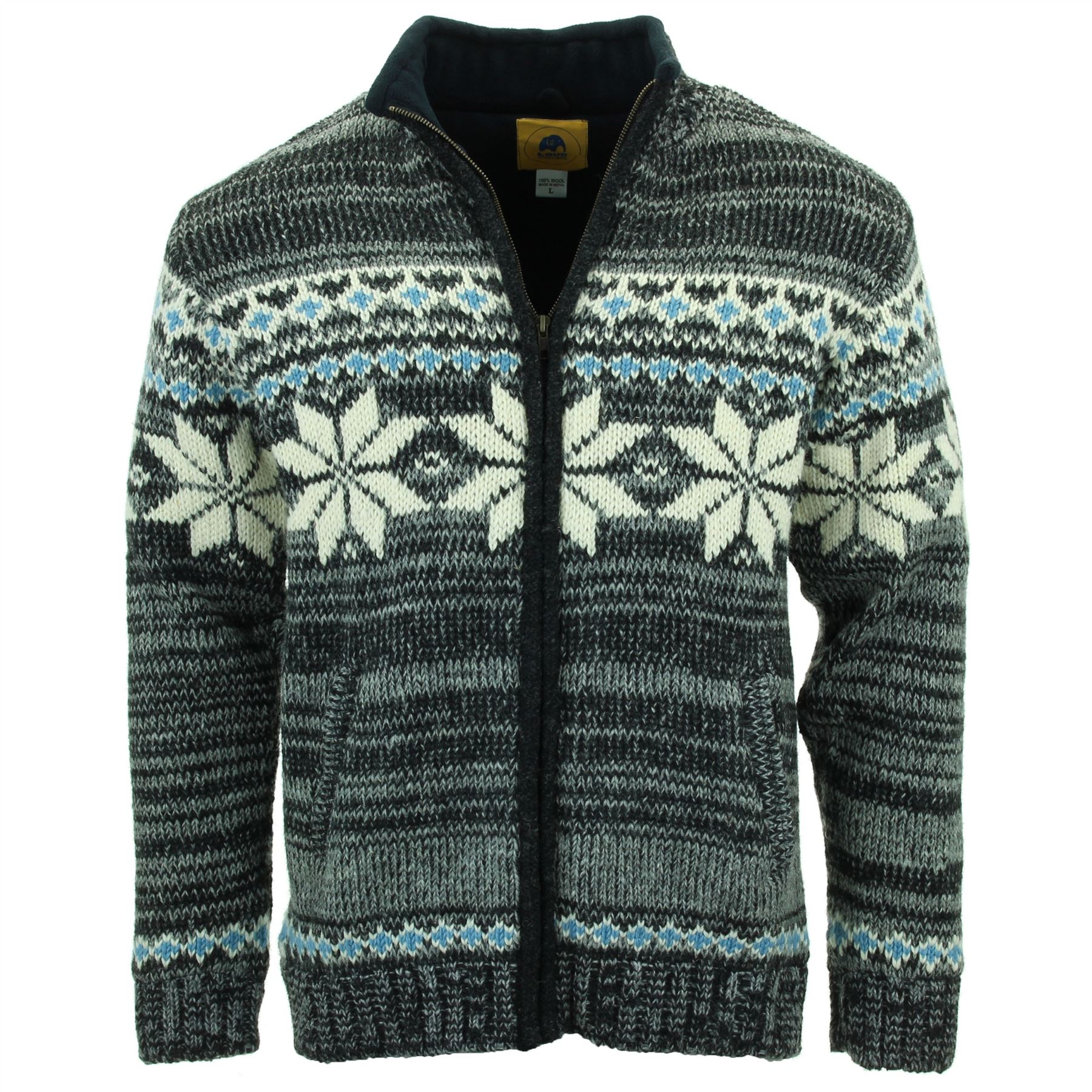 Hand Knitted Wool Jacket Cardigan LoudElephant Nepal Warm Lined Unisex - Picture 63 of 102