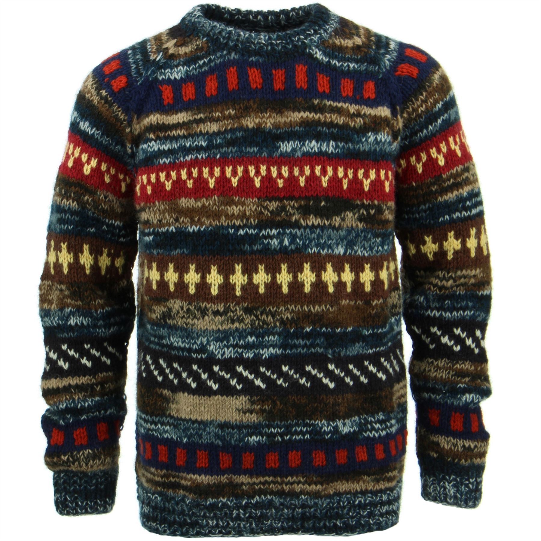 Wool Knit Jumper Sweater Pullover Fairisle Nordic Abstract Warm Nepal Loose - Picture 27 of 81