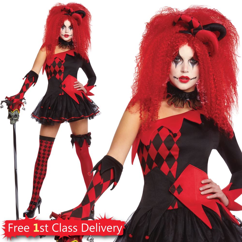 Womens Halloween Fancy Dress Tricksterina Jesterina Harlequin eBay