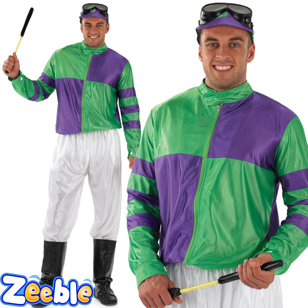 Adult Jockey Costume Horse Racing Rider Fancy Dress Outfit eBay