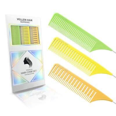 Vellen Weave Tail Comb Metal Pin Highlights Hair Salon Hairdresser Tool Set of 3