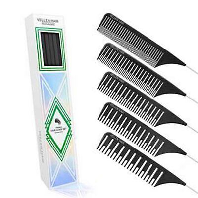 Vellen Weave Tail Comb Metal Pin Highlights Hair Salon Hairdresser Tool Set of 5