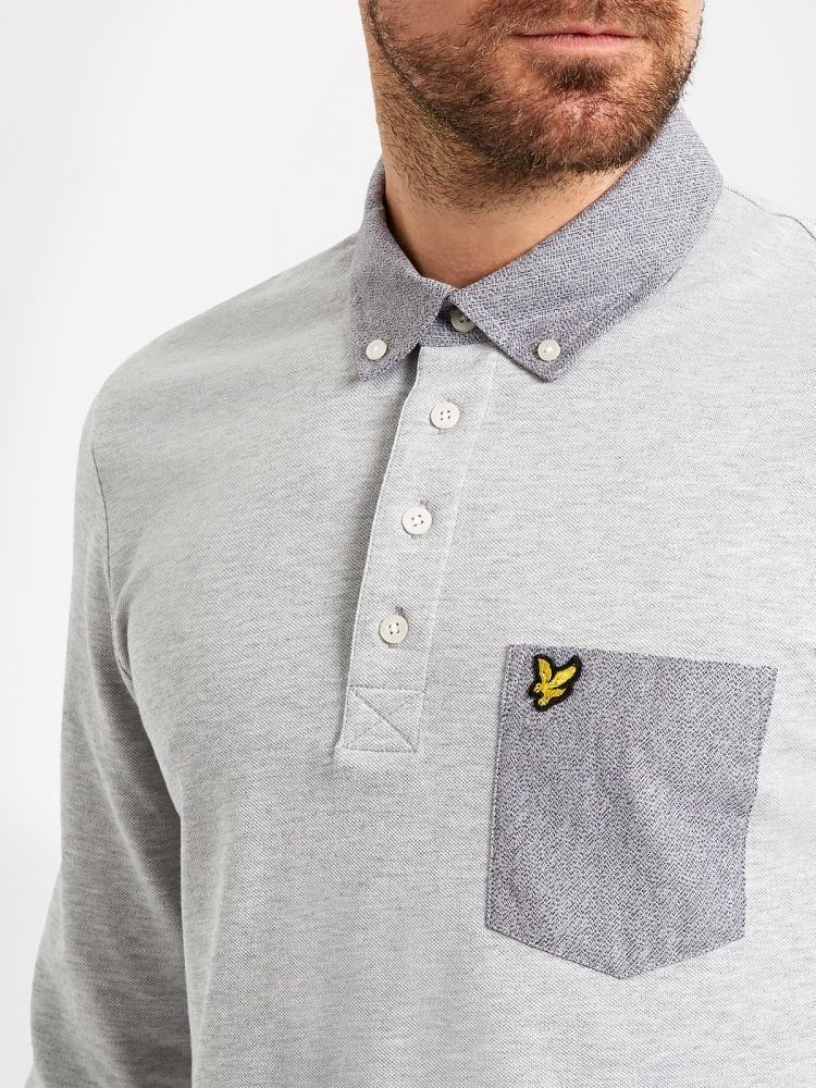 Lyle & Scott Men's Long Sleeve Woven Collar Polo Sweatshirt Pullover Navy/Grey | eBay