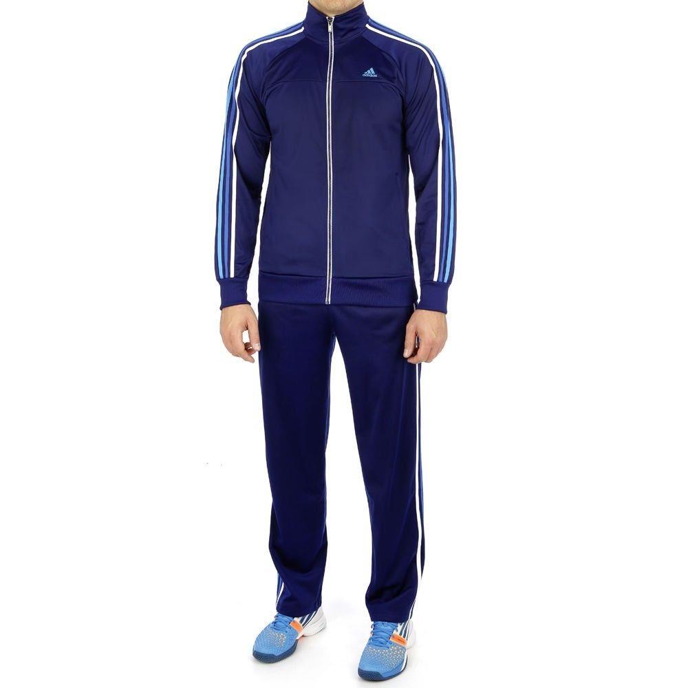 Adidas Mens Essentials 3 Stripe Sports Tracksuit-Set Blue ...
