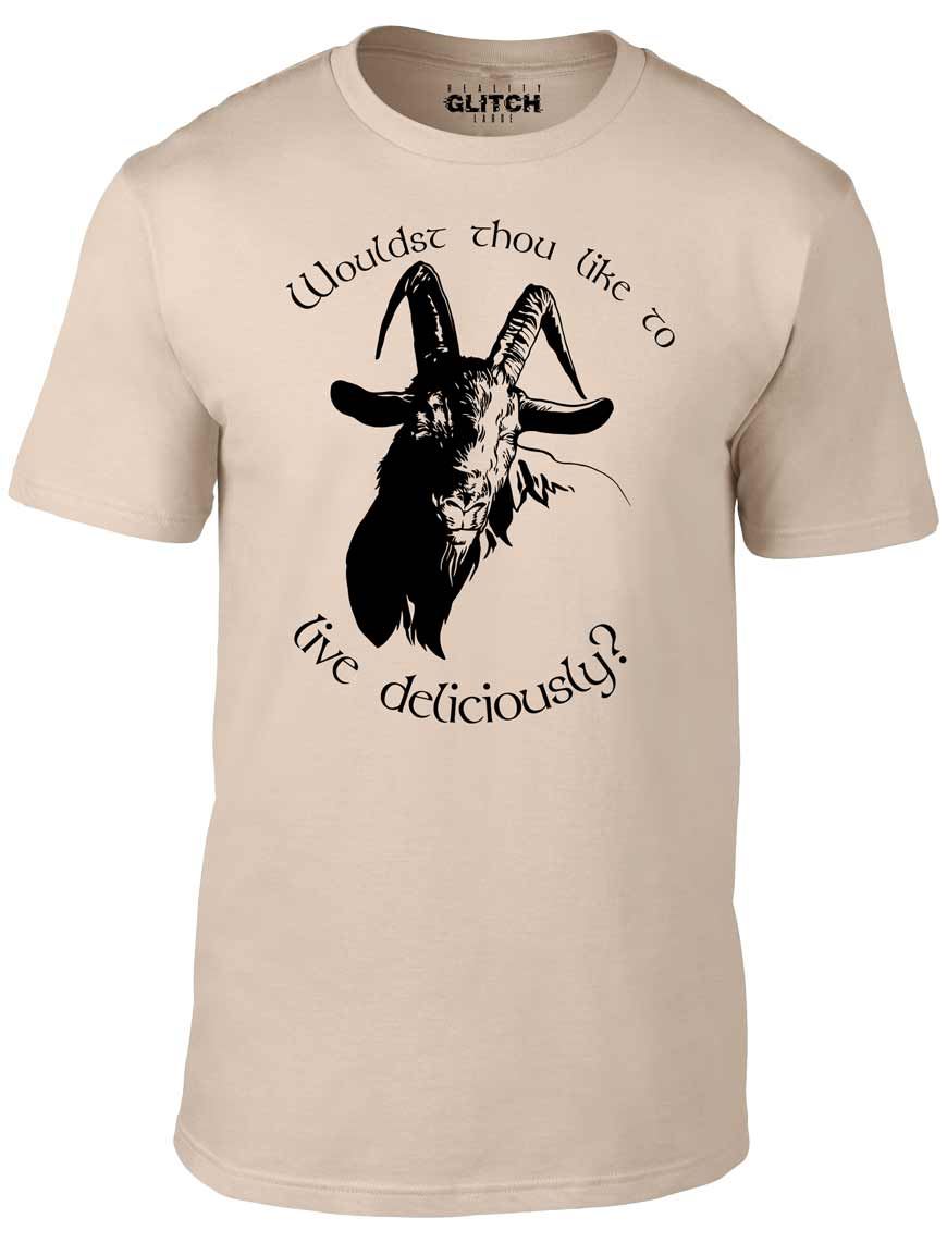 Camiseta Live Deliciously - Divertida camiseta horror retro bruja Satanás cabra diablo - Imagen 4 de 13