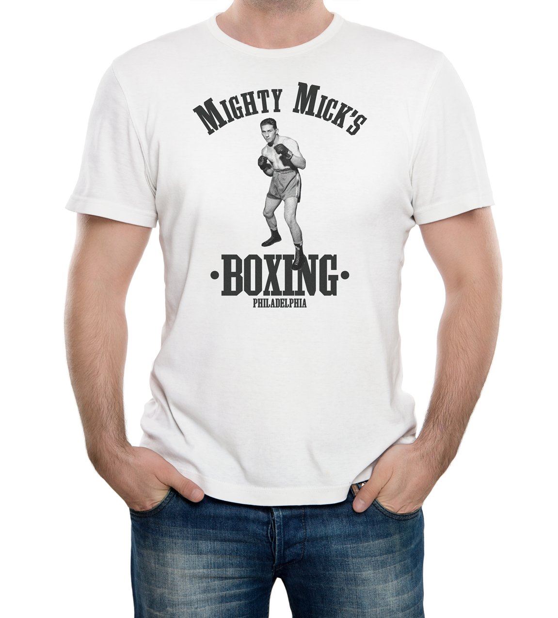 Mighty Mick's Boxing Gym T-Shirt - Funny Retro Fight Club Style Tee (White)