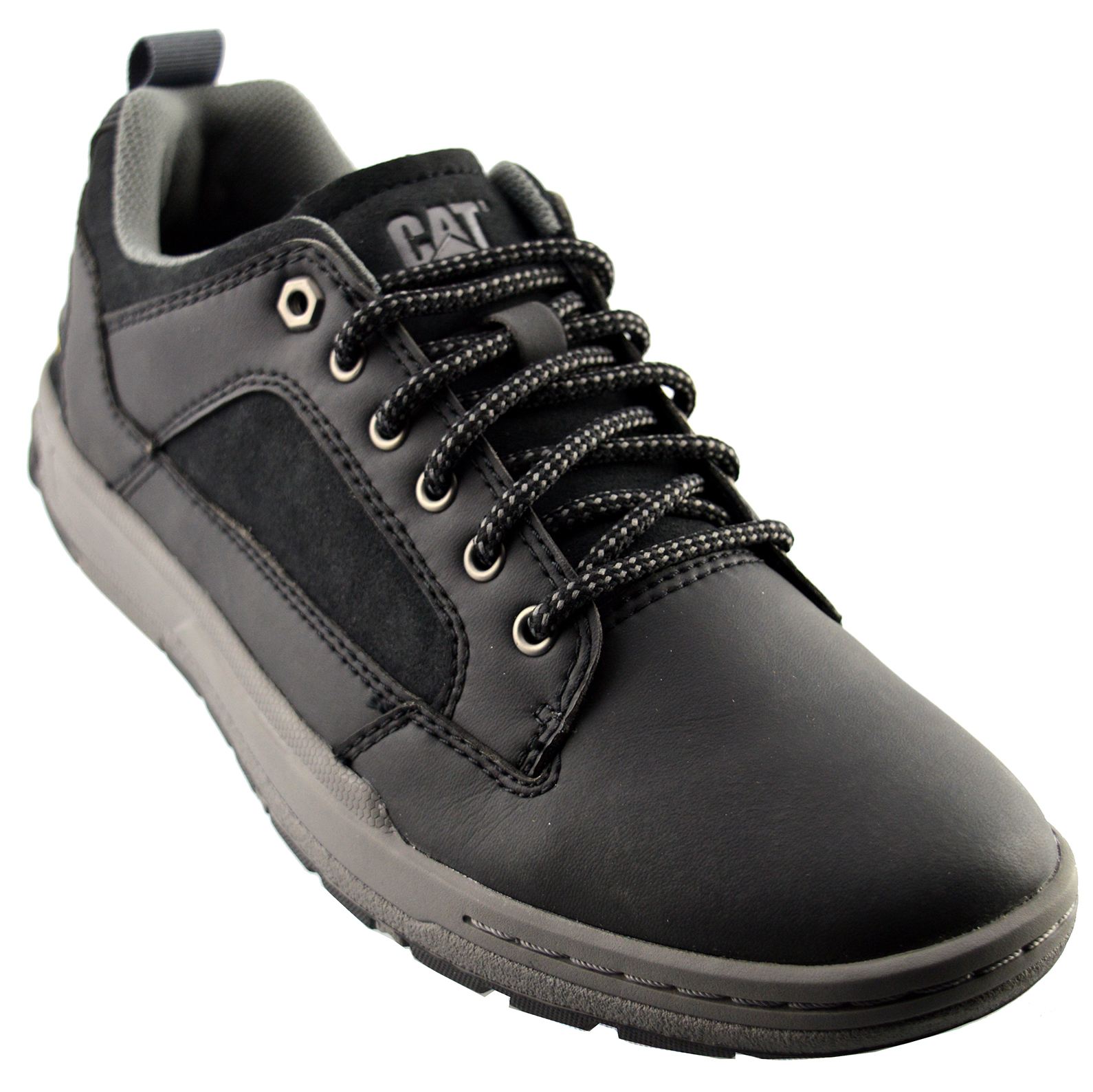 Mens New Caterpillar Lace Up Grip Sole Durable Black Trainers Shoes
