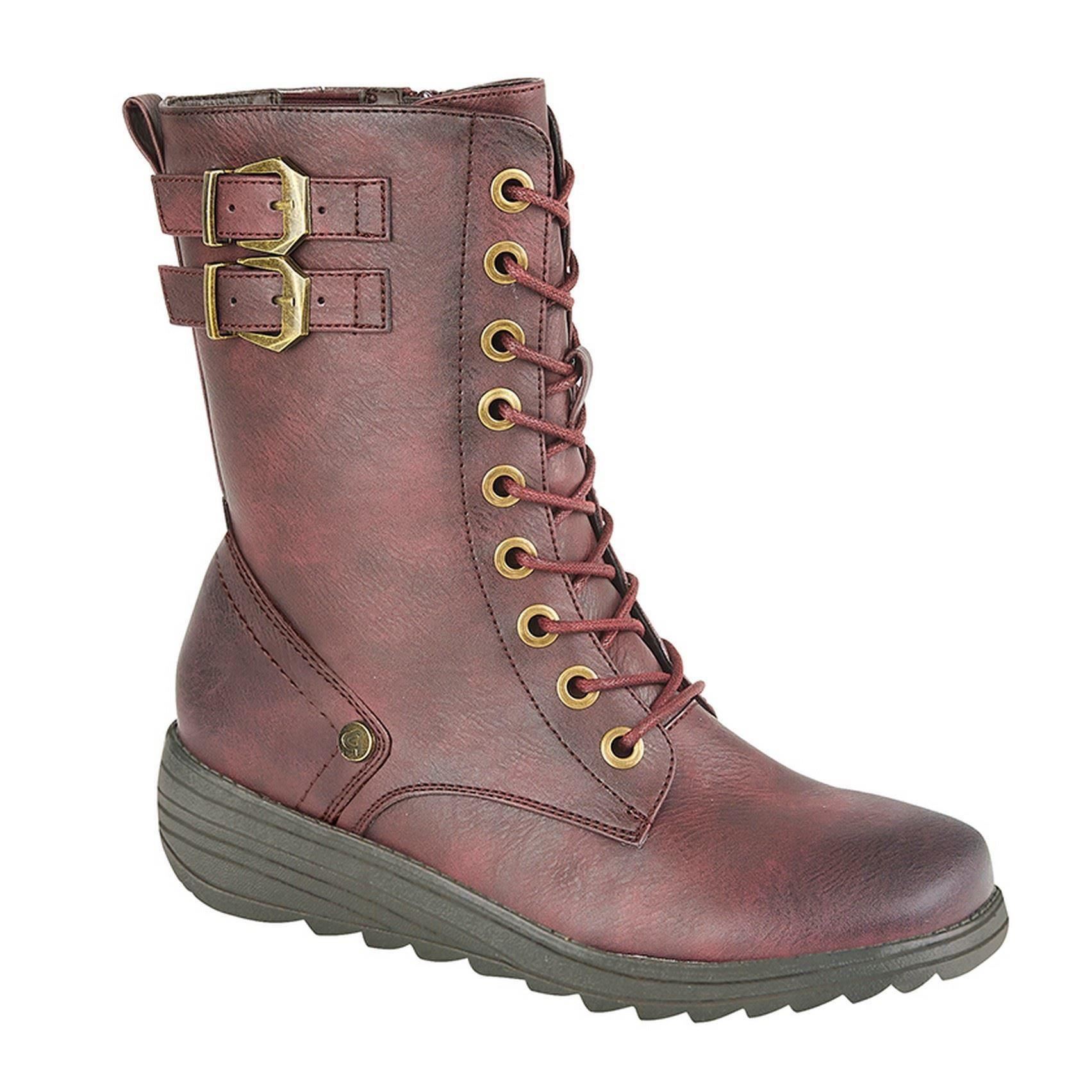 Ladies Womens Memory Foam Inside Zip 9 Eye Lace Up Casual Ankle Boots