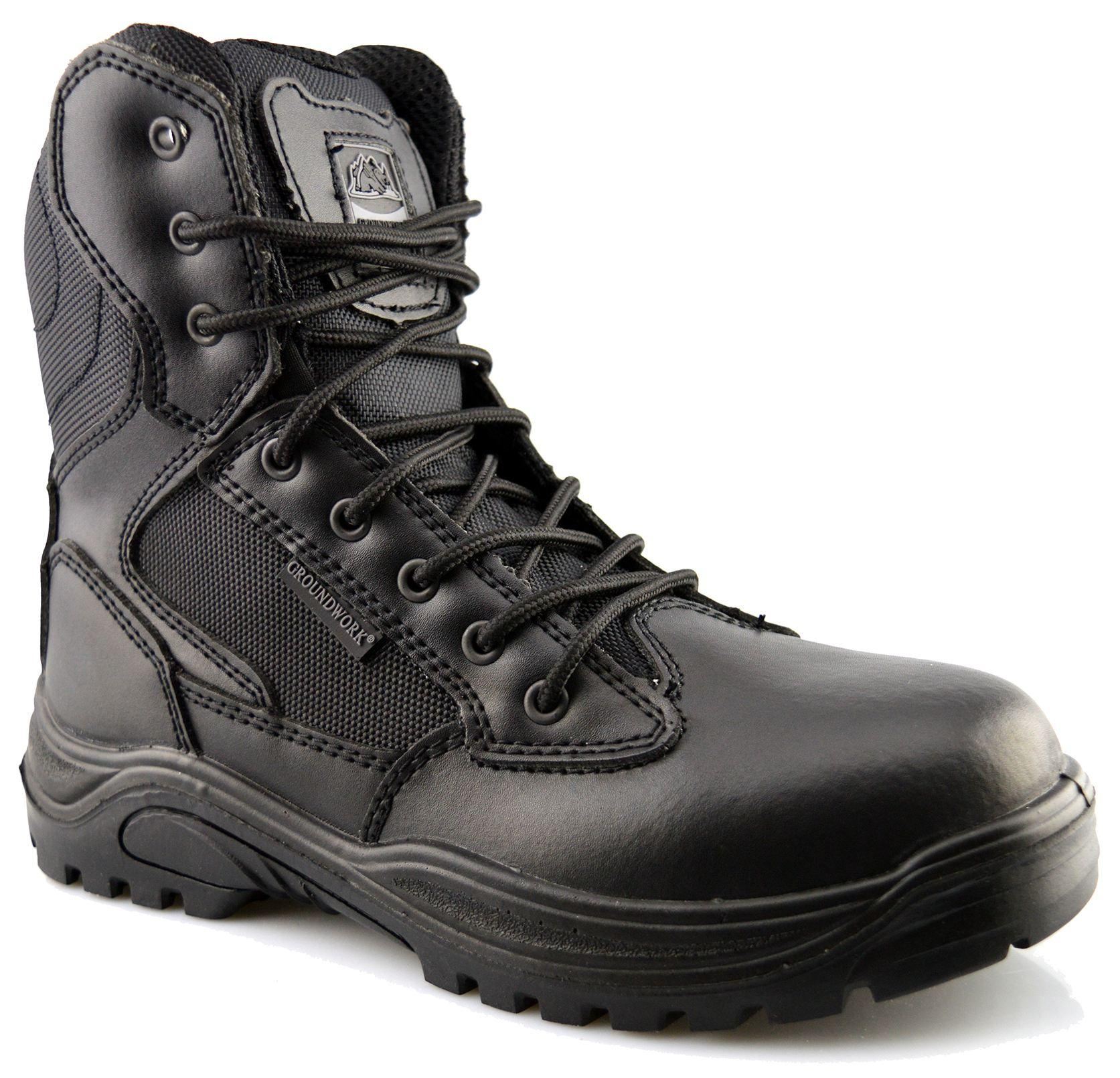 Mens New Leather Uniform Cadet Safety Lace Up Zip Ankle Work Boots