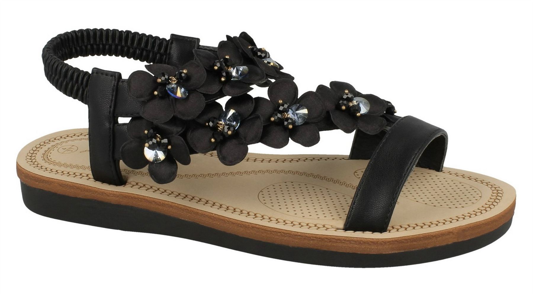 Ladies Womens New Comfort Toe Loop Y Strap Flower Trim Flat Sandals Shoes Size | eBay