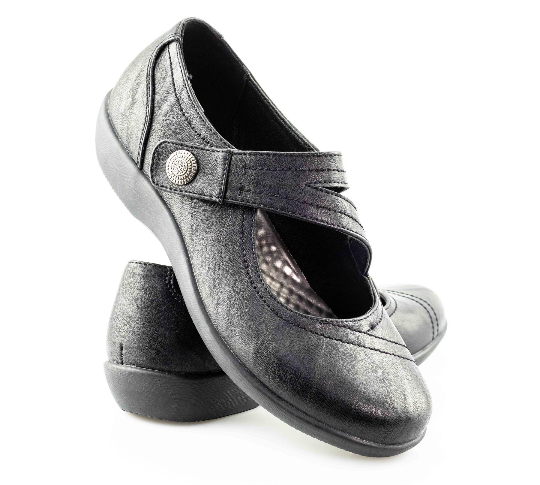 Womens Ladies Extra Wide Fit Flat Heel Work Walking Casual Smart Bar Shoes Size - Picture 13 of 13