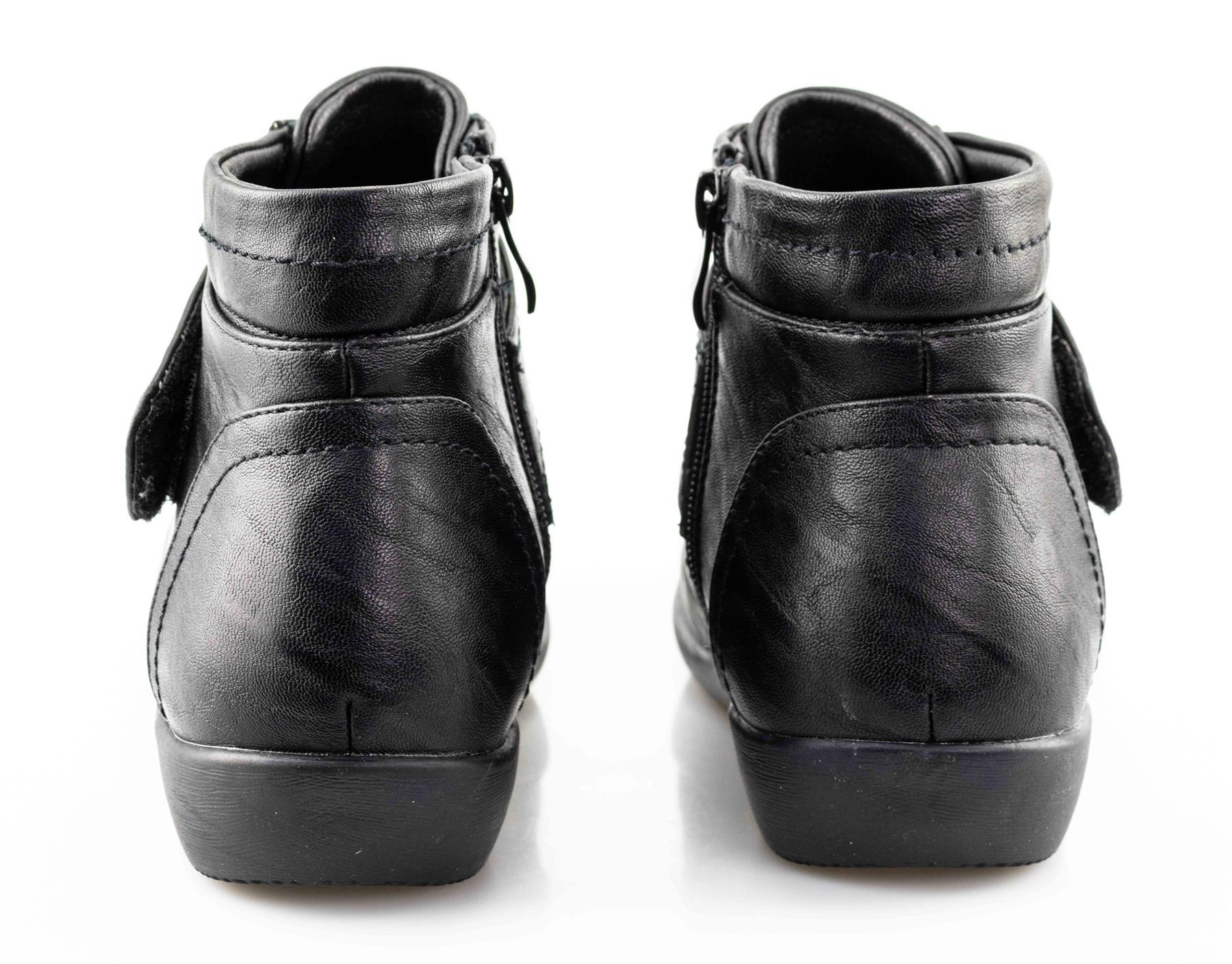 Boulevard Women's Wide Fit Ankle Boots - EE Width, Black PU, Touch Fastening & Inside Zip, Comfort Heel (Size 7)
