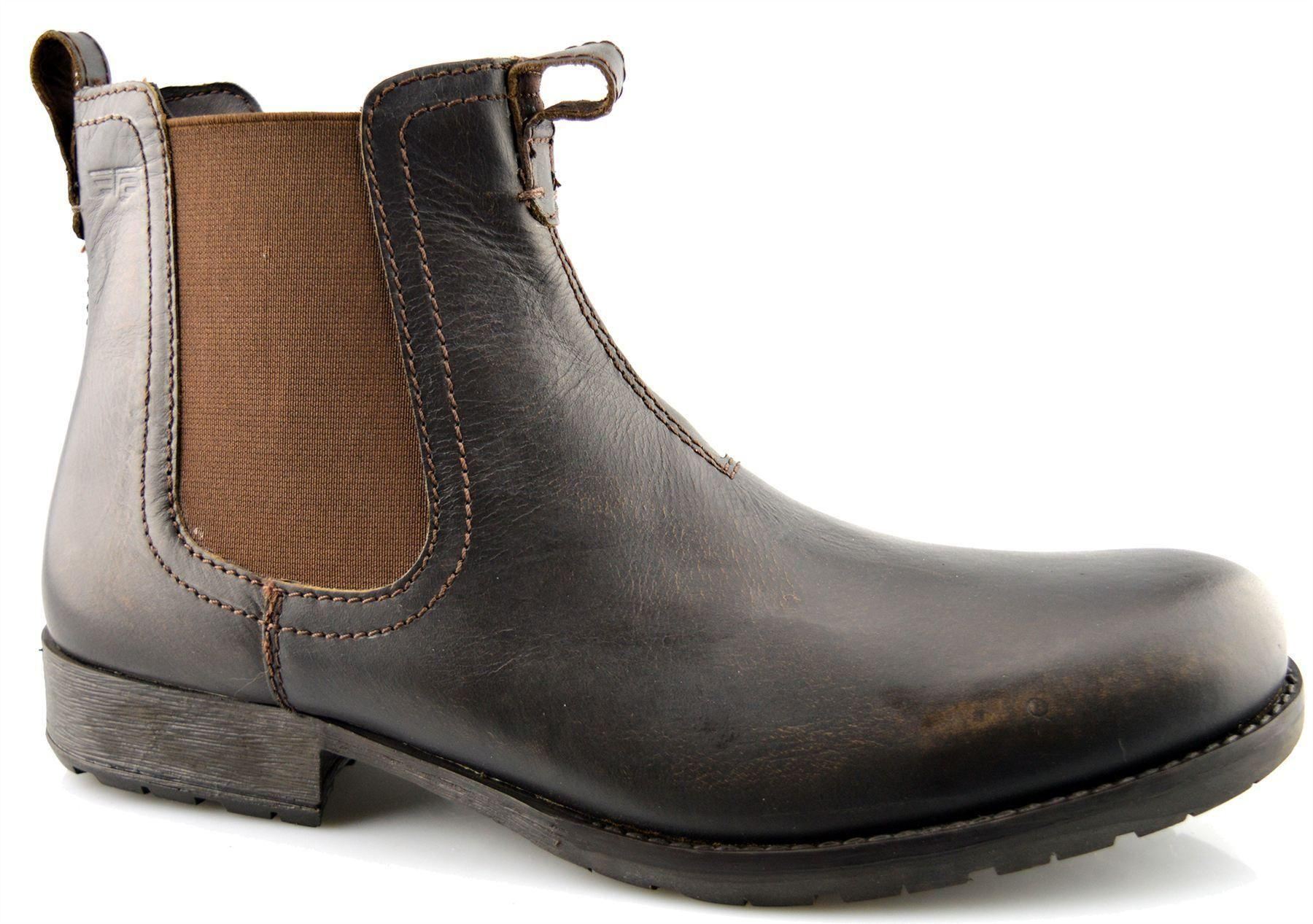 Mens New Leather Slip On Gusset Dealer Chelsea Biker Ankle Boots Shoes Size