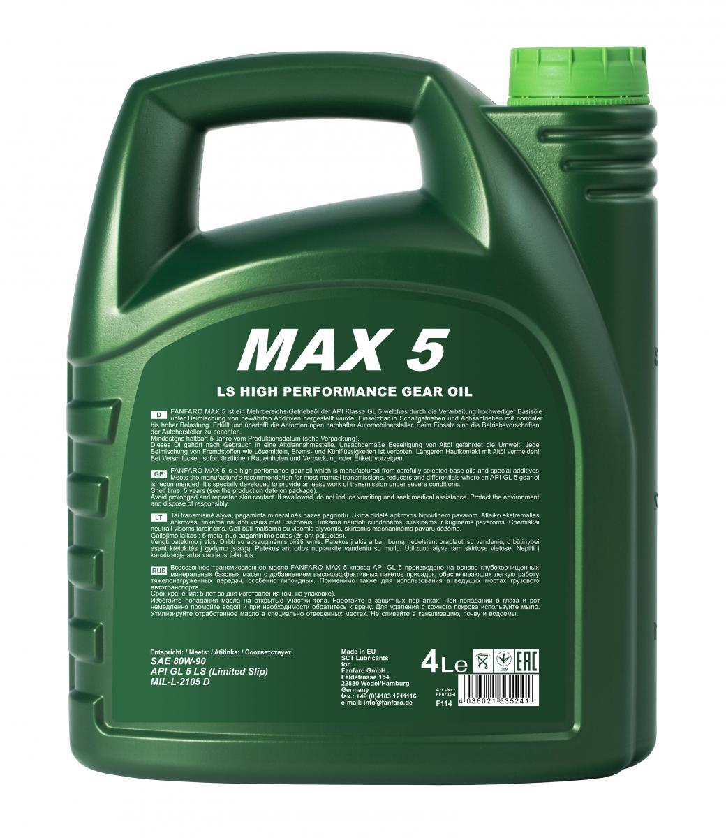 FanFaro MAX 5 HYPOID Manual Gear Oil SAE 80W90 API GL 5 MILL2105 D