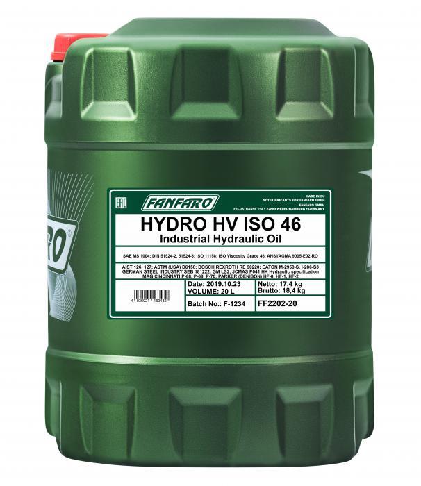 20L FANFARO HV ISO 46 High Viscosity Hydraulic Oil DIN 515242/515243