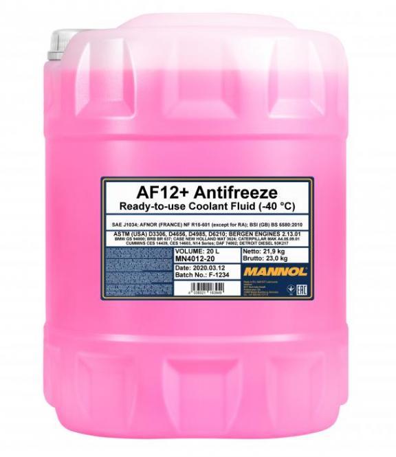 Coolant Antifreeze AF12+ RED Ready Mixed 40∞C 20L German Hi Spec 20