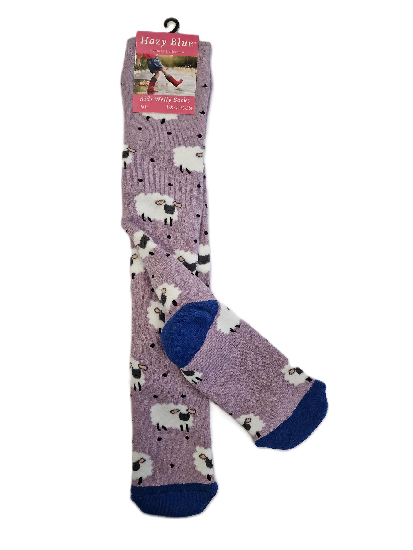 Hazy Blue Long Knee Length Welly Childrens Animal Boot Socks Kids Warm Cushioned - Picture 4 of 4