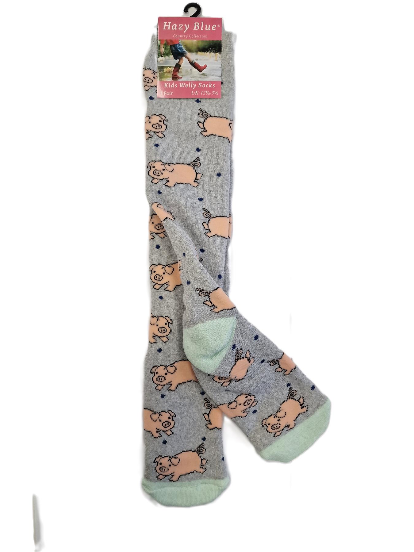 Hazy Blue Long Knee Length Welly Childrens Animal Boot Socks Kids Warm Cushioned - Picture 3 of 4