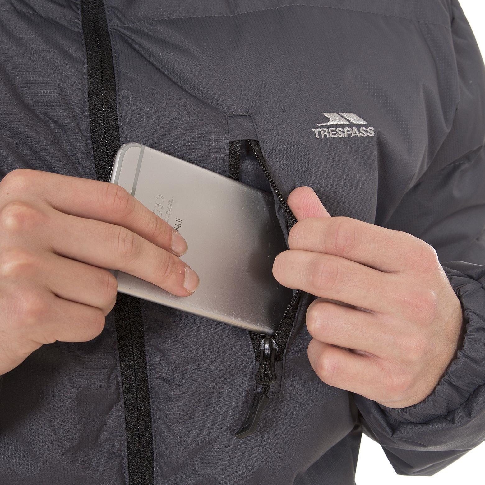 Chaqueta aislada acolchada con clip para hombre Trespass informal con cremallera abrigo con capucha - Imagen 12 de 19