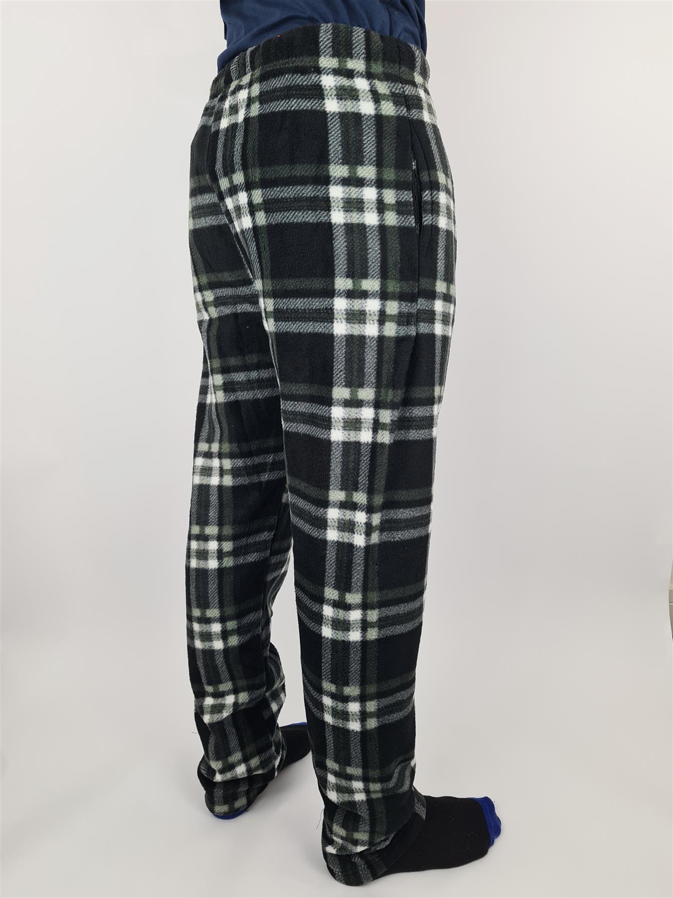 Mens Fleece Pyjama Bottoms Check Flannel Lounge Pants Pocket Nightwear Hazy Blue - Produktbild 1