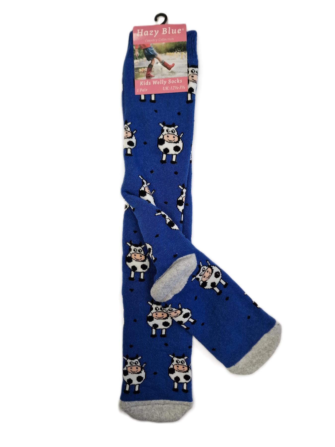 Hazy Blue Long Knee Length Welly Childrens Animal Boot Socks Kids Warm Cushioned - Picture 2 of 4
