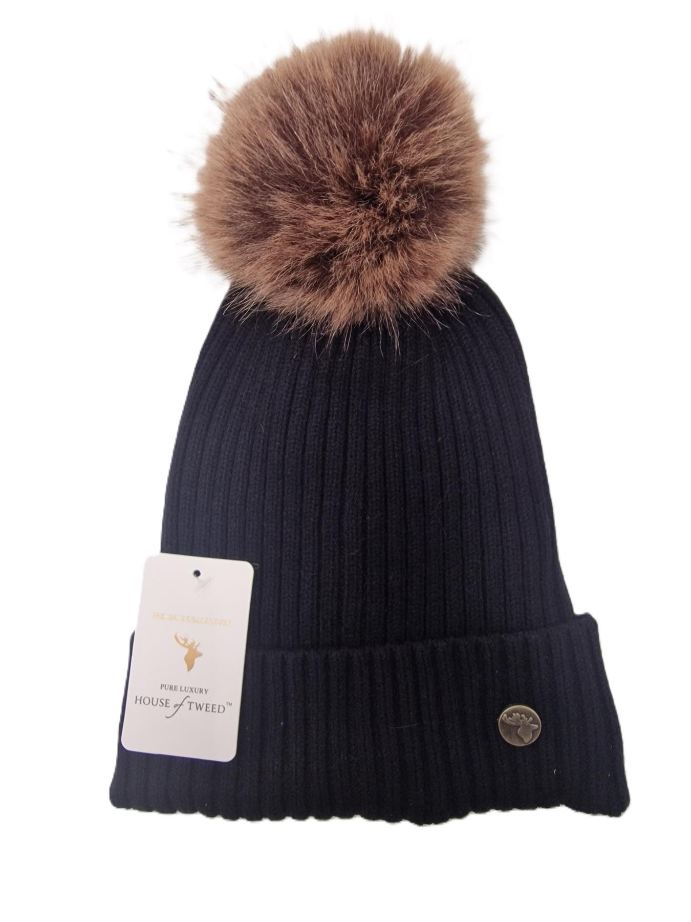House Of Tweed Womens Luxury Bobble Beanie Hat Warm Pom Pom Ladies