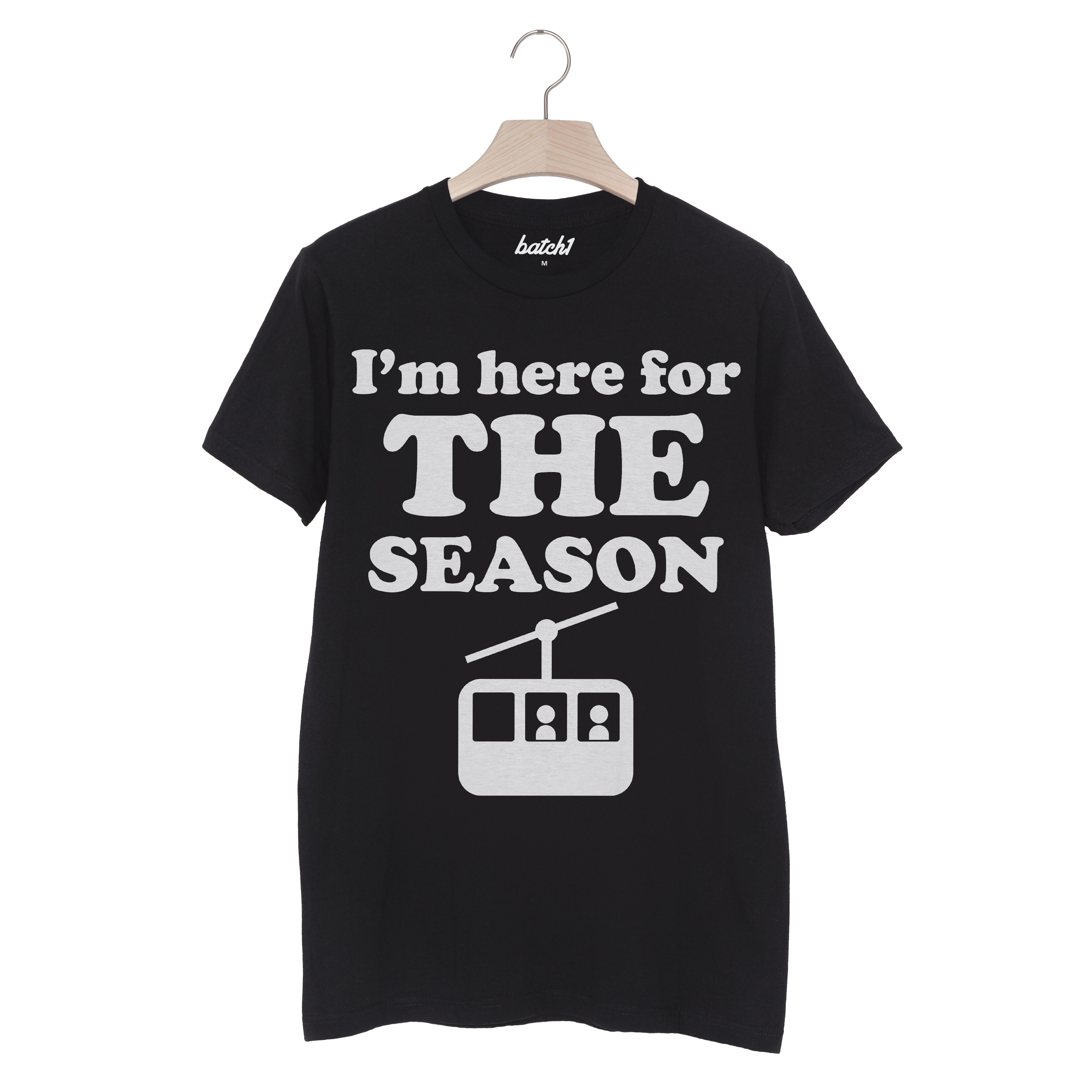 Batch1 Here for the Season Men’s Retro Après Ski Snowboard Funny Slogan T-Shirt - Picture 2 of 4