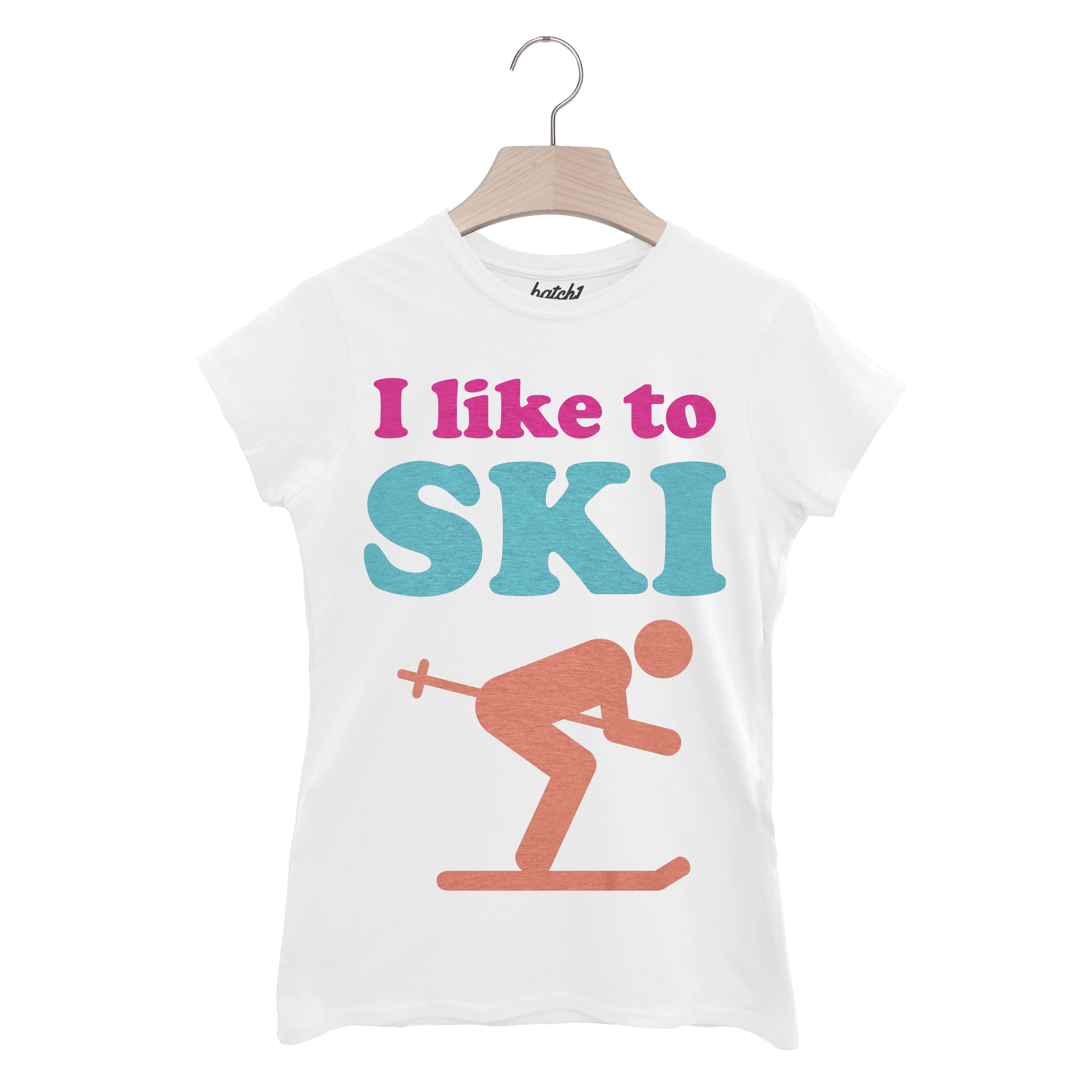 Batch1 I Like To Ski - Damen T-Shirt Bright Retro Après Ski Snowboard Spruch - Bild 3 von 3